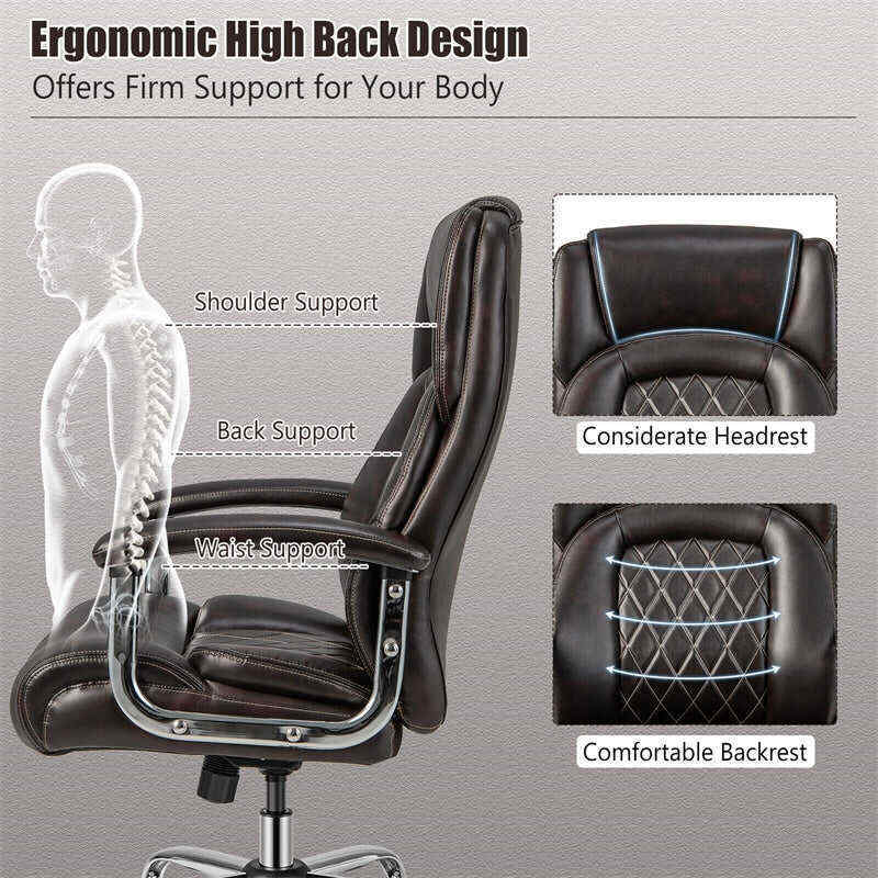 500lbs Height Adjustable Office Chair Swivel Computer Task Desk Chair Leather Executive Chair with Heavy Duty Metal Base