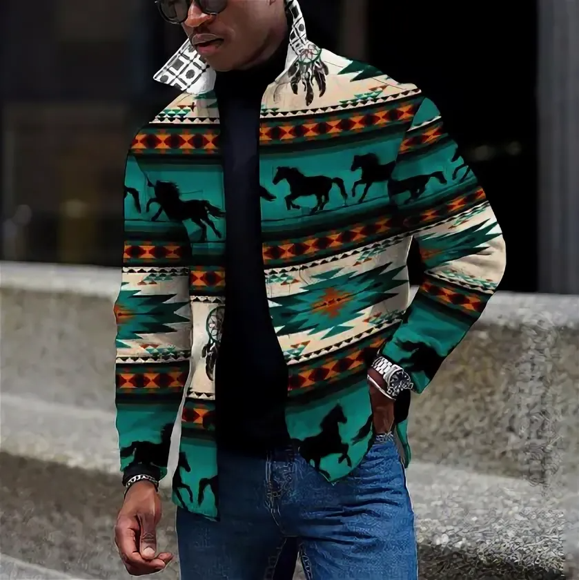 Men's Casual Plaid Printed Long Sleeve Shirt Jacket