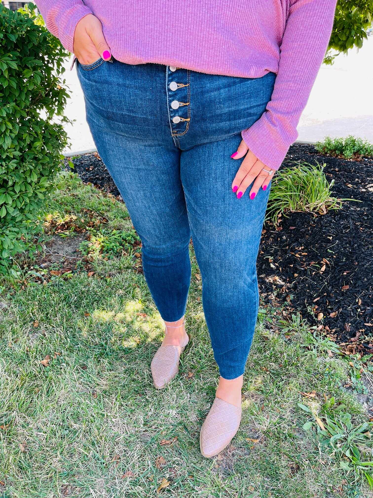 PLUS/REG Sparks Fly Button Fly Skinny Jeans