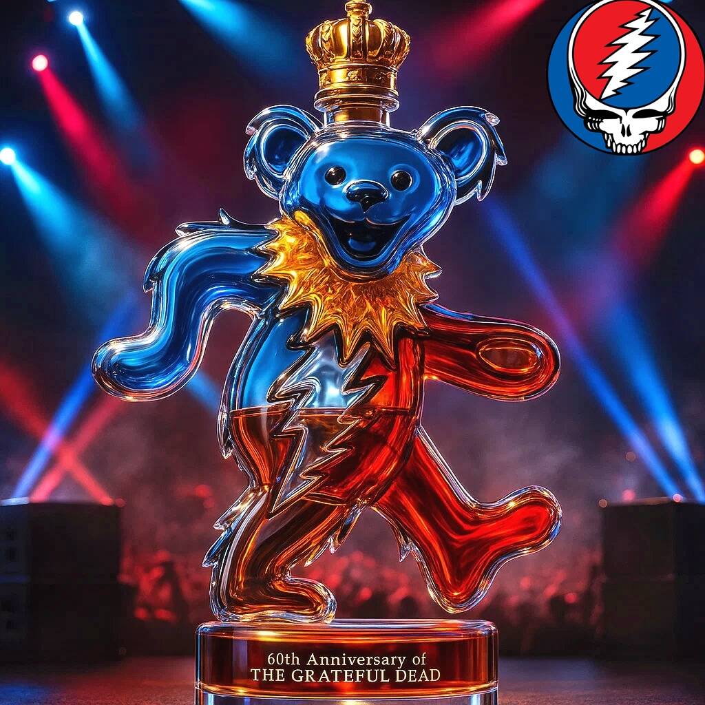 Grateful Dead Bear 60th Anniversary Whiskey Bottle