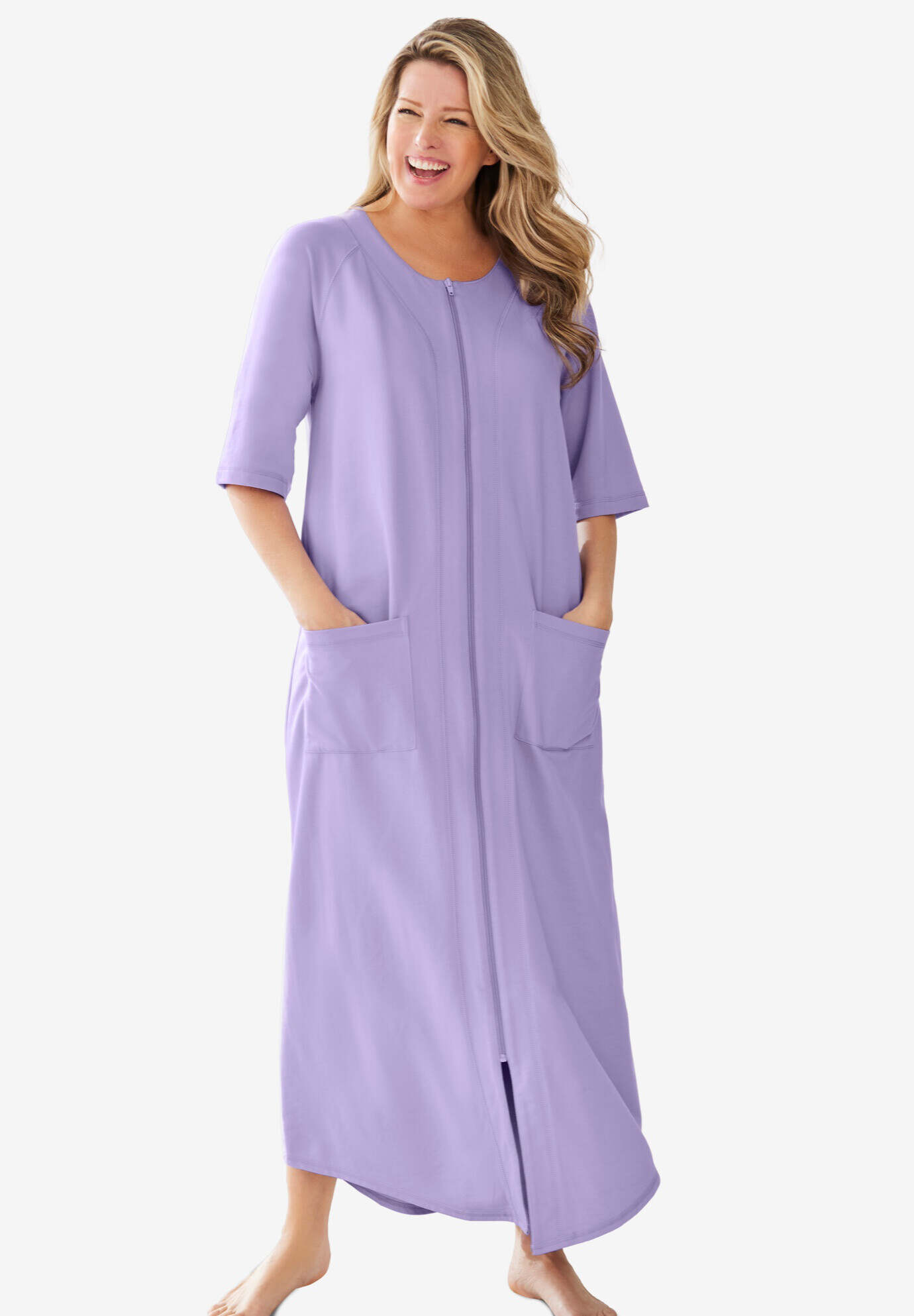 Long French Terry Zip-Front Robe