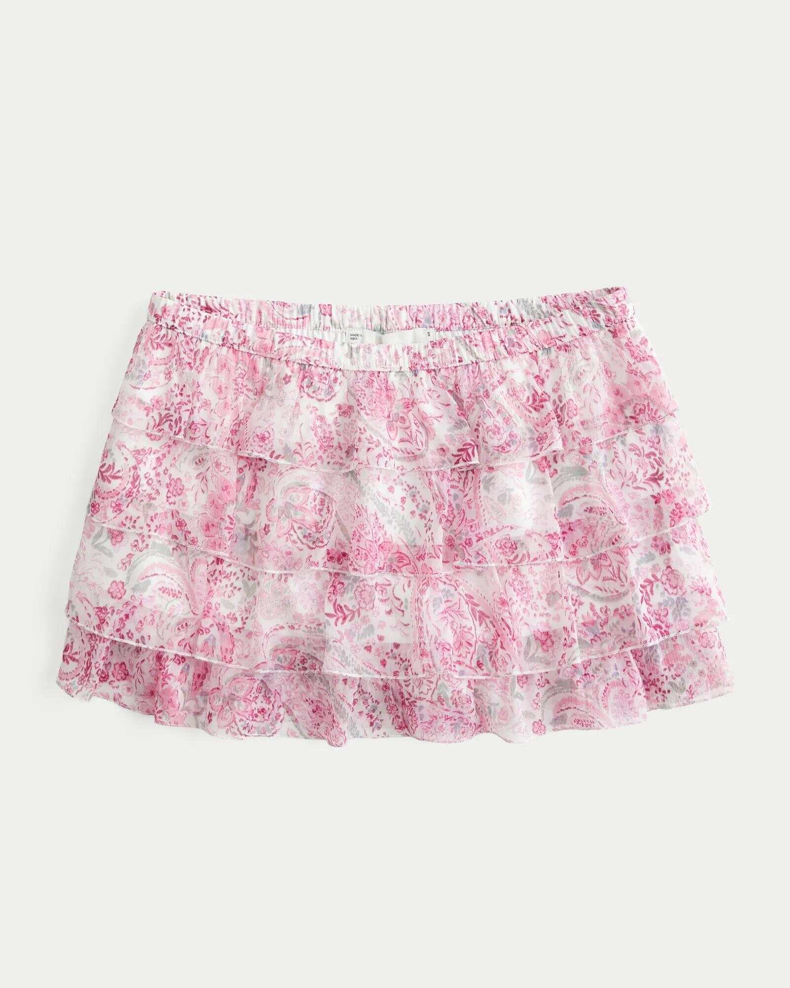 Lace-Chiffon Tiered Mini Skort