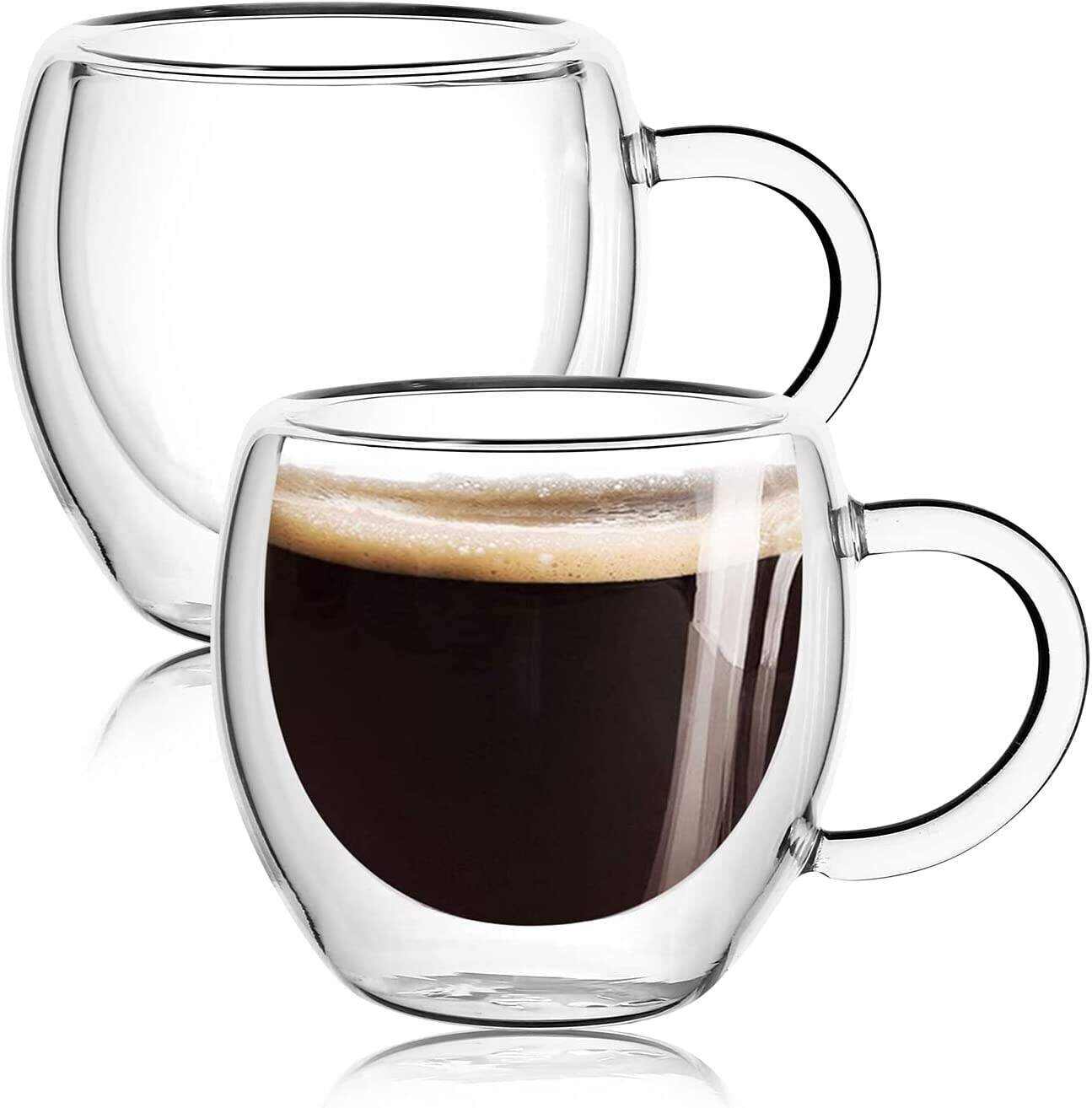 Espresso Cups With Handle,Espresso Shot Glasses,Clear Expresso Coffee Cups,Double Wall Insulated Espresso Mugs,Microwave Dishwasher Safe,Suit for Espresso Machine
