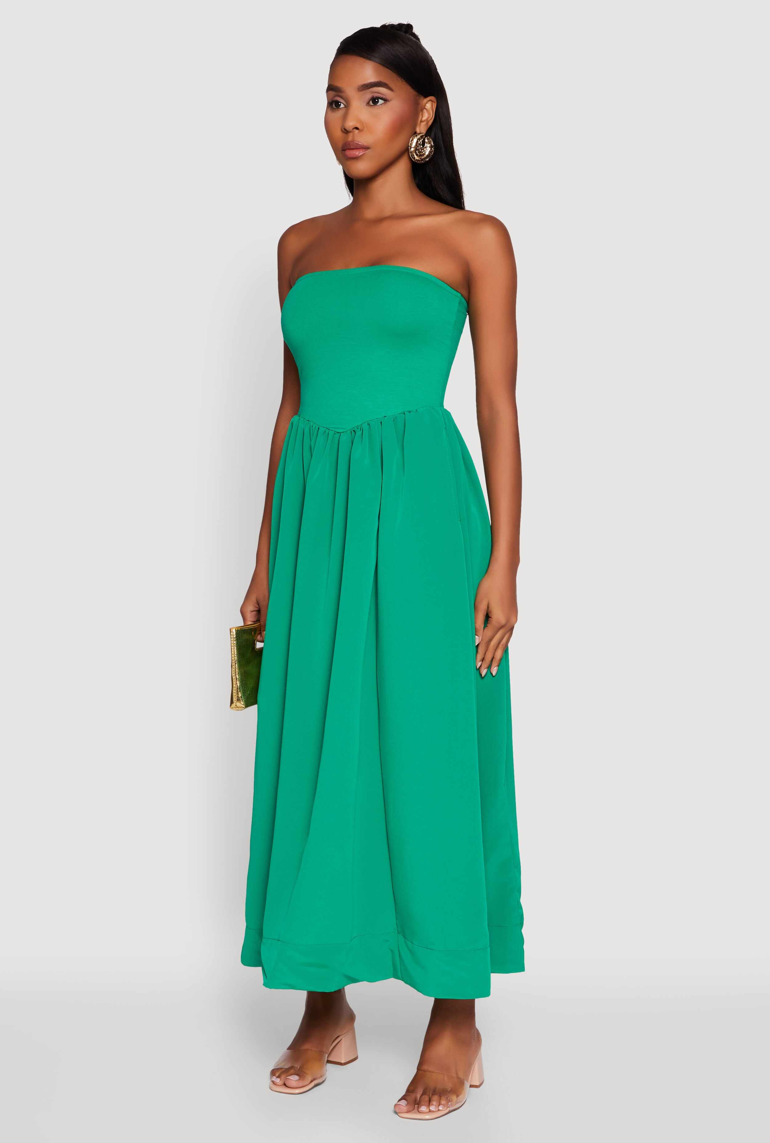 Strapless A-Line Maxi Dress with Pockets