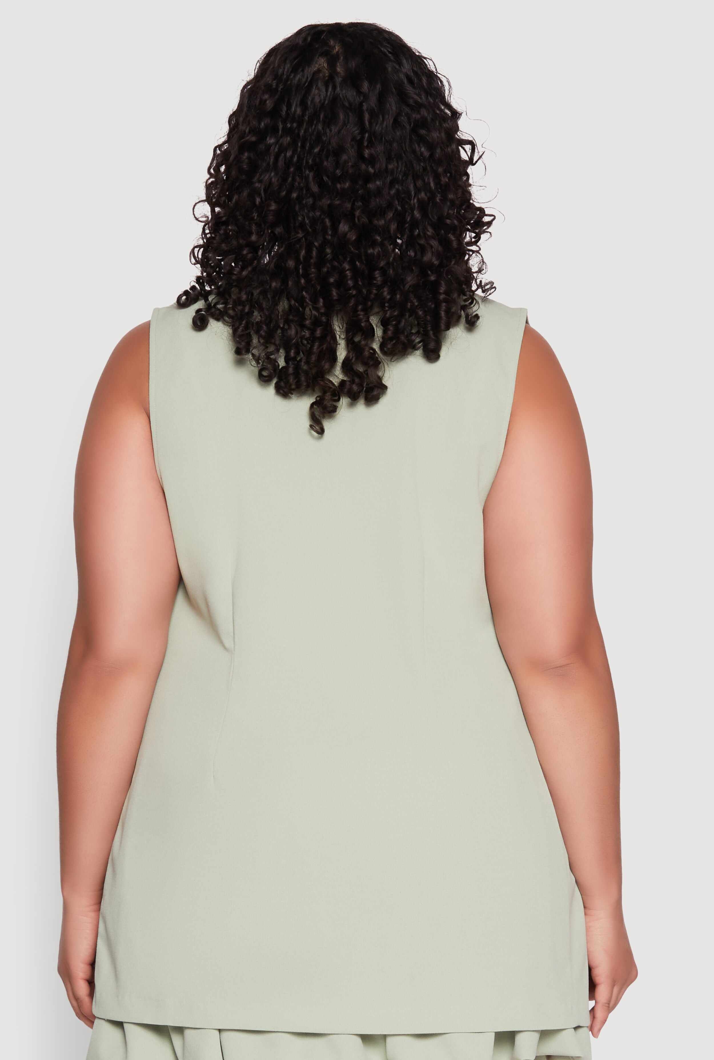 Plus Size Crepe Knit Button Detail Blazer Vest