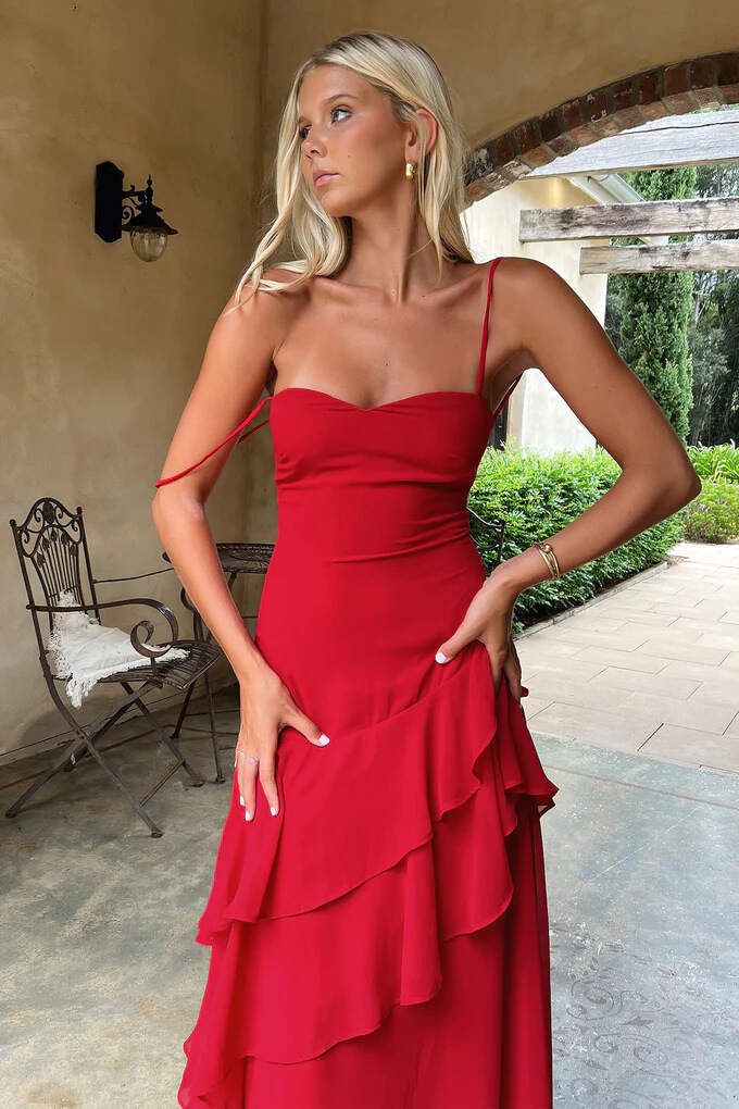 Romantic Ruffle Spaghetti Strap Maxi Dress