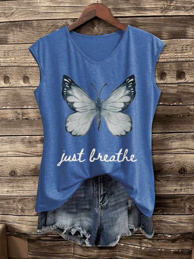 Women's Just Breathe Butterfly Print Vest