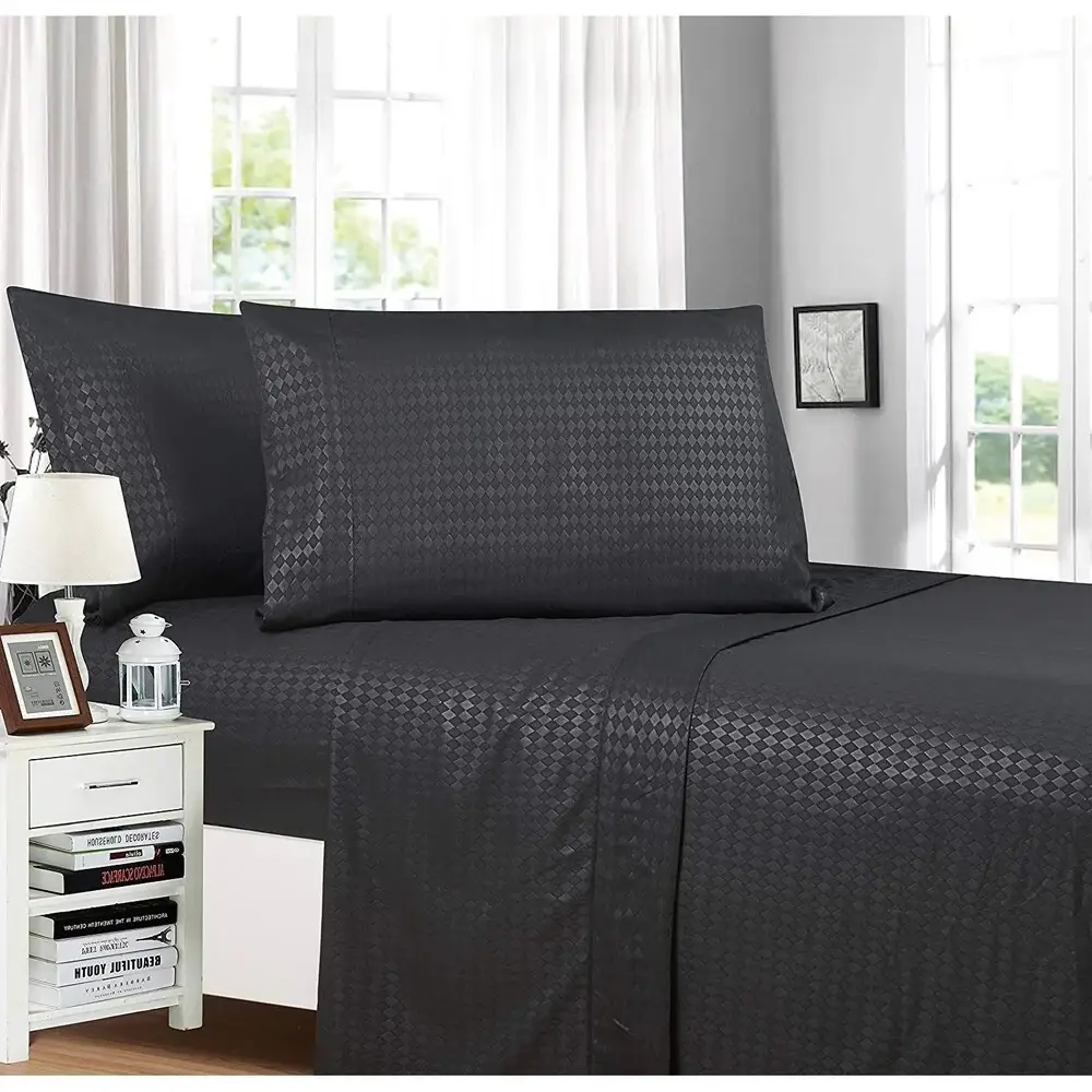 Elegant Comfort Diamond Embossed 4-Piece Bed Sheet & Pillowcase Set