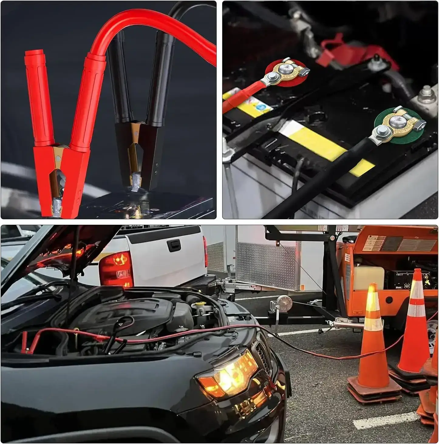 0 Gauge 25 Feet Heavy Duty Jumper Cables 1000 Amp Booster Battery Cables with Permanent Installation kit and Quick Connect Plug Includes carrying bag for 12V & 24V Cars SUVs and Trucks