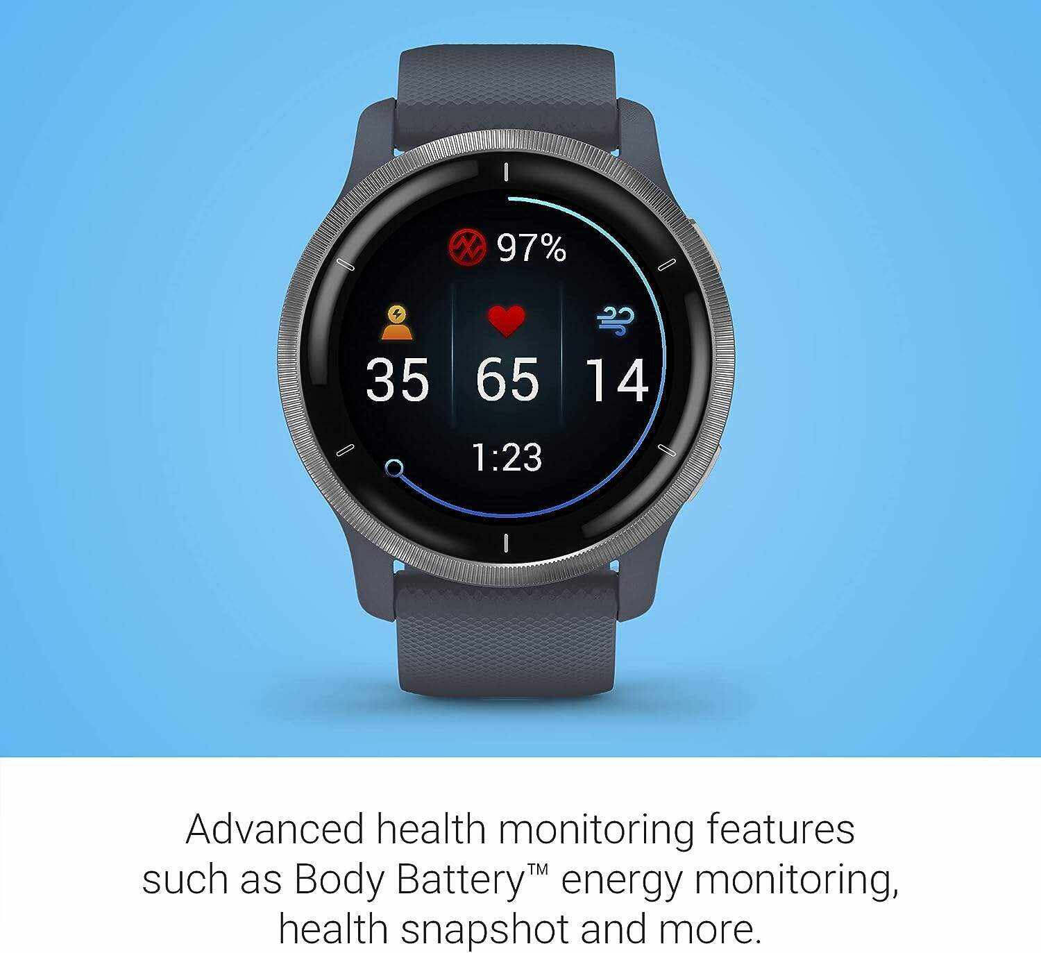 Garmin Venu 2, GPS Smartwatch with Advanced Health Monitoring and Fitness Features, Slate Bezel with Black Case and Silicone Band , 27.9 mm