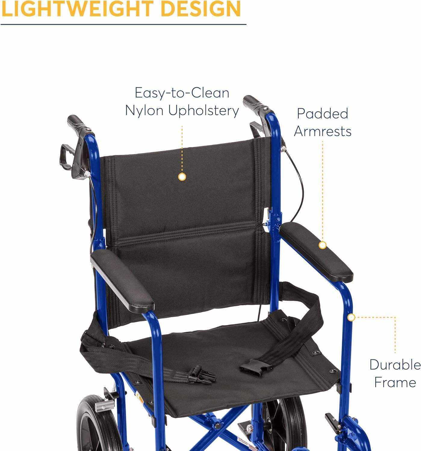 Drive Medical EXP19LTRD Lightweight Expedition Folding Transport Wheelchair with Hand Brakes, Red