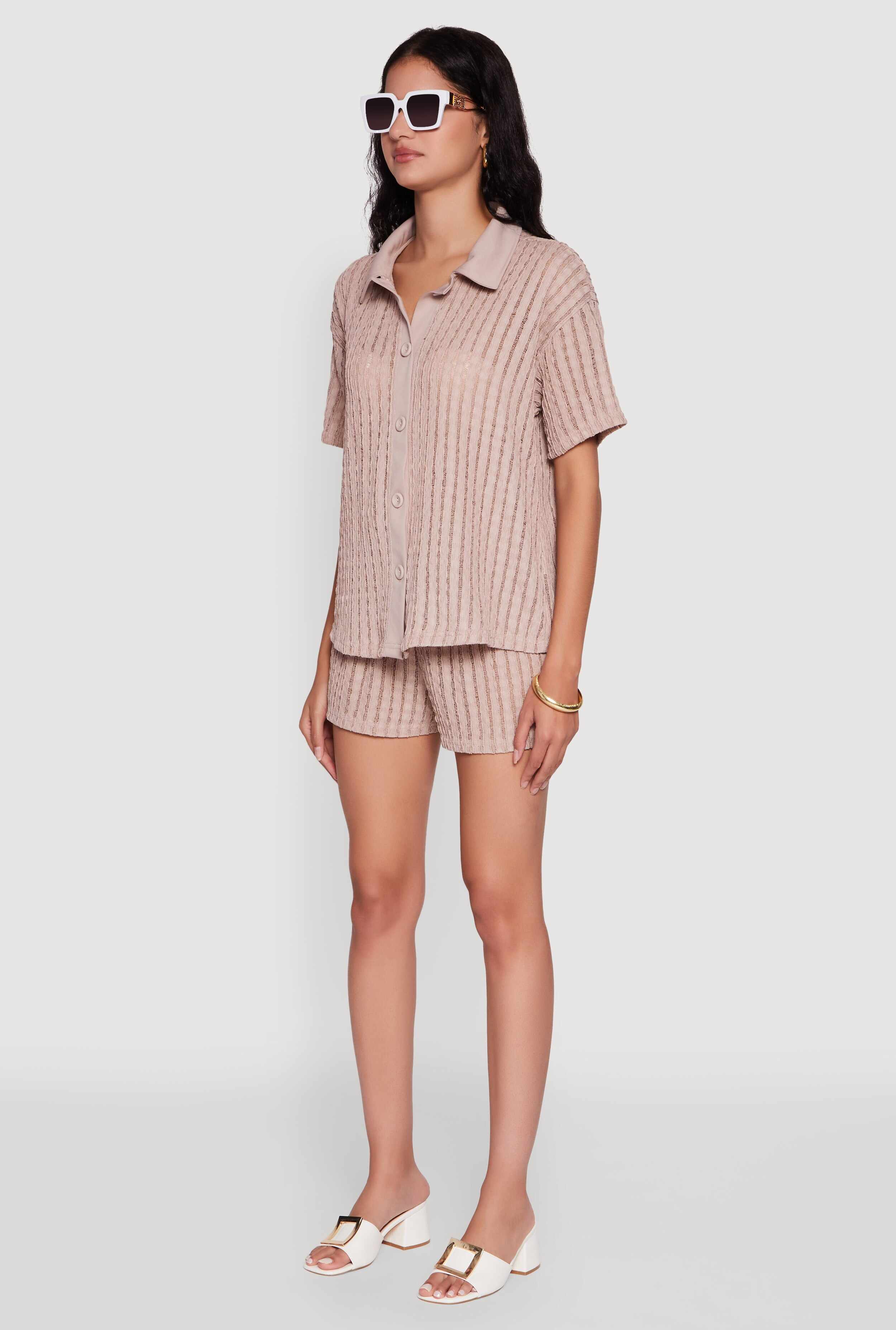 Trendy Textured Knit Shadow Stripe Shirt