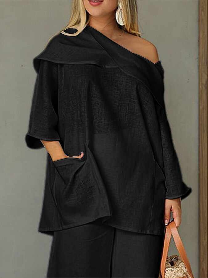 Women's Casual Solid Color Long Sleeve Cotton and Linen Top
