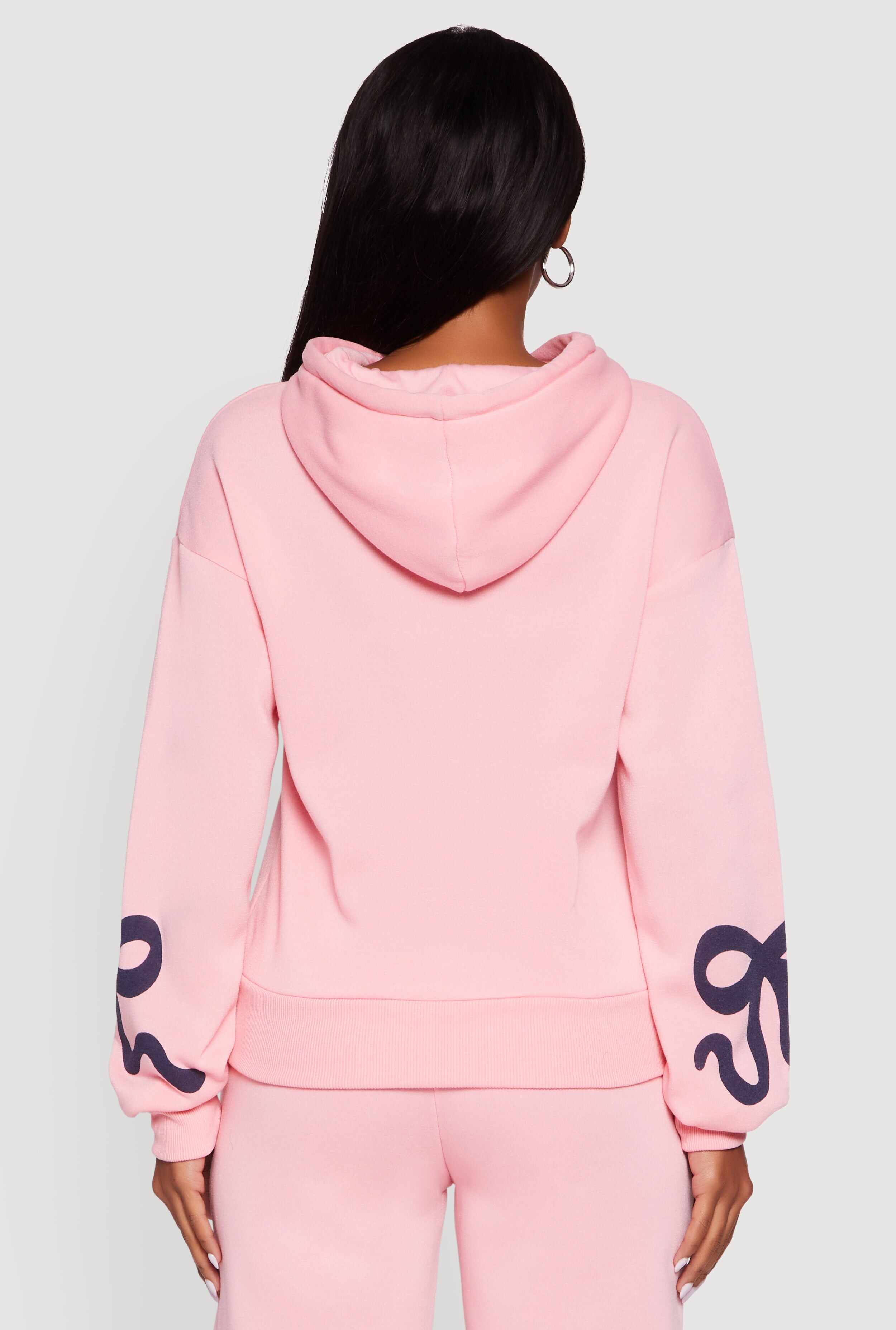 Bow Graphic Pullover Drawstring Hooded Sweatshirt