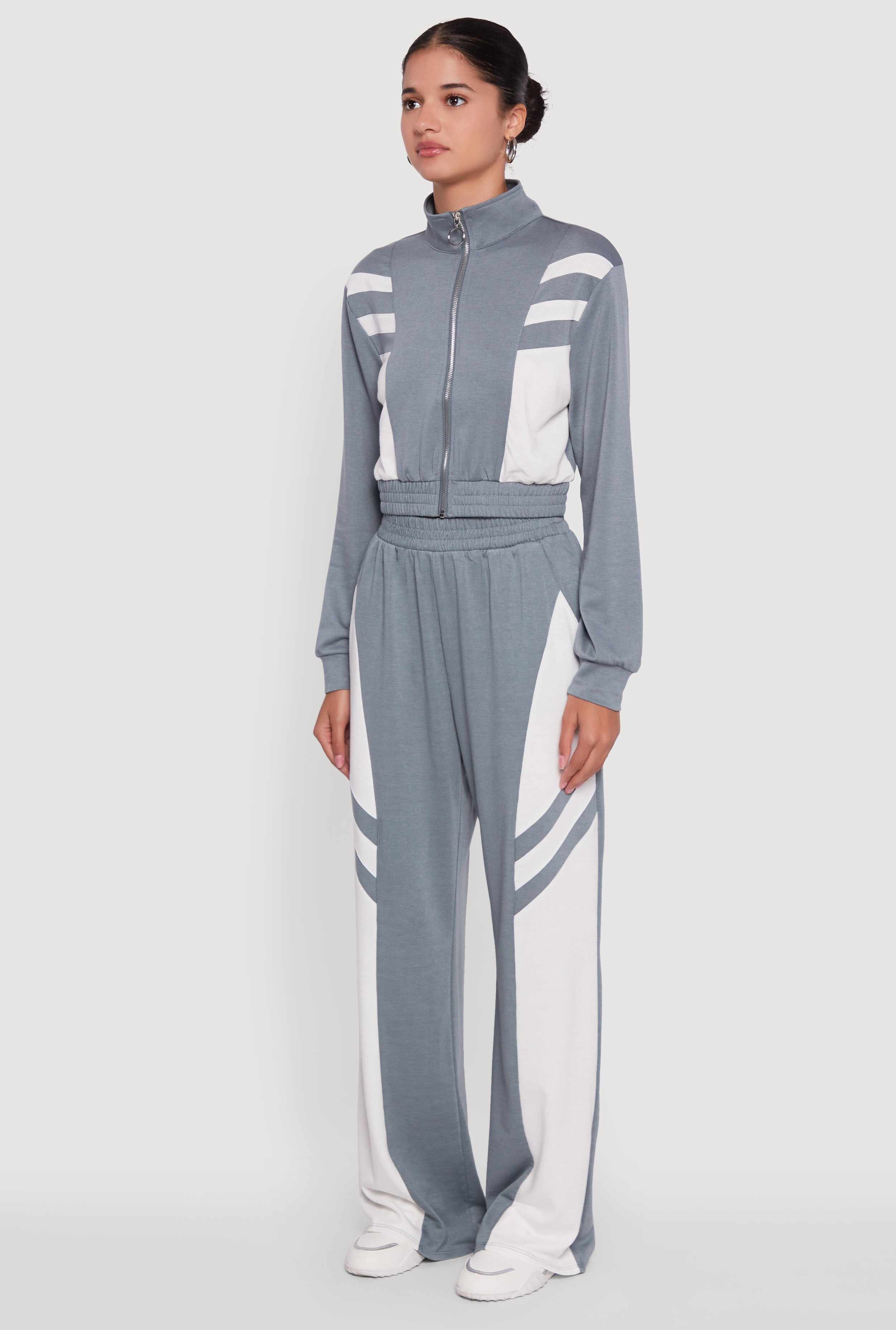 Color Block Cropped Zip Front Track Jacket