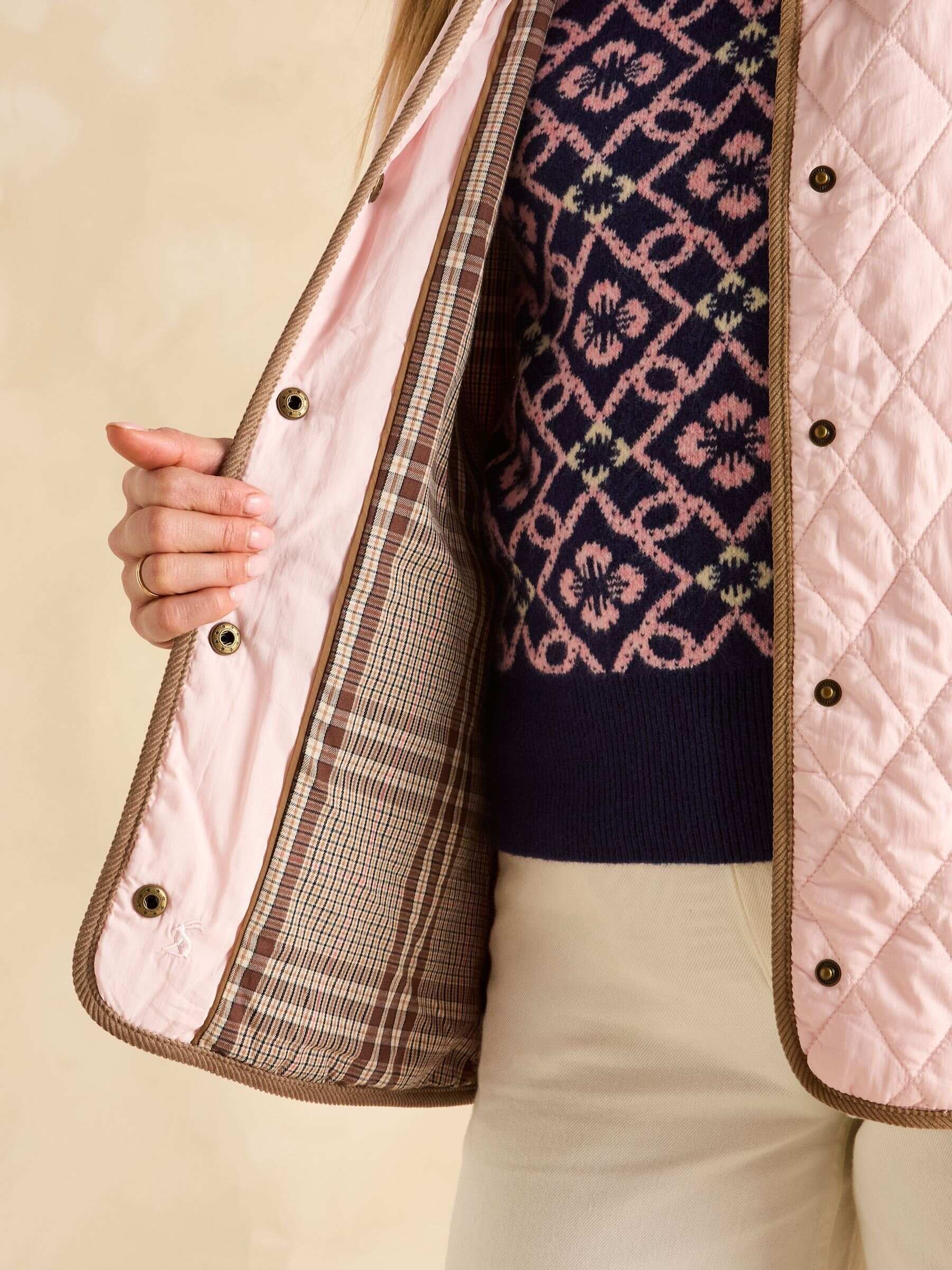 Quinn Pink Showerproof Diamond Quilted Coat