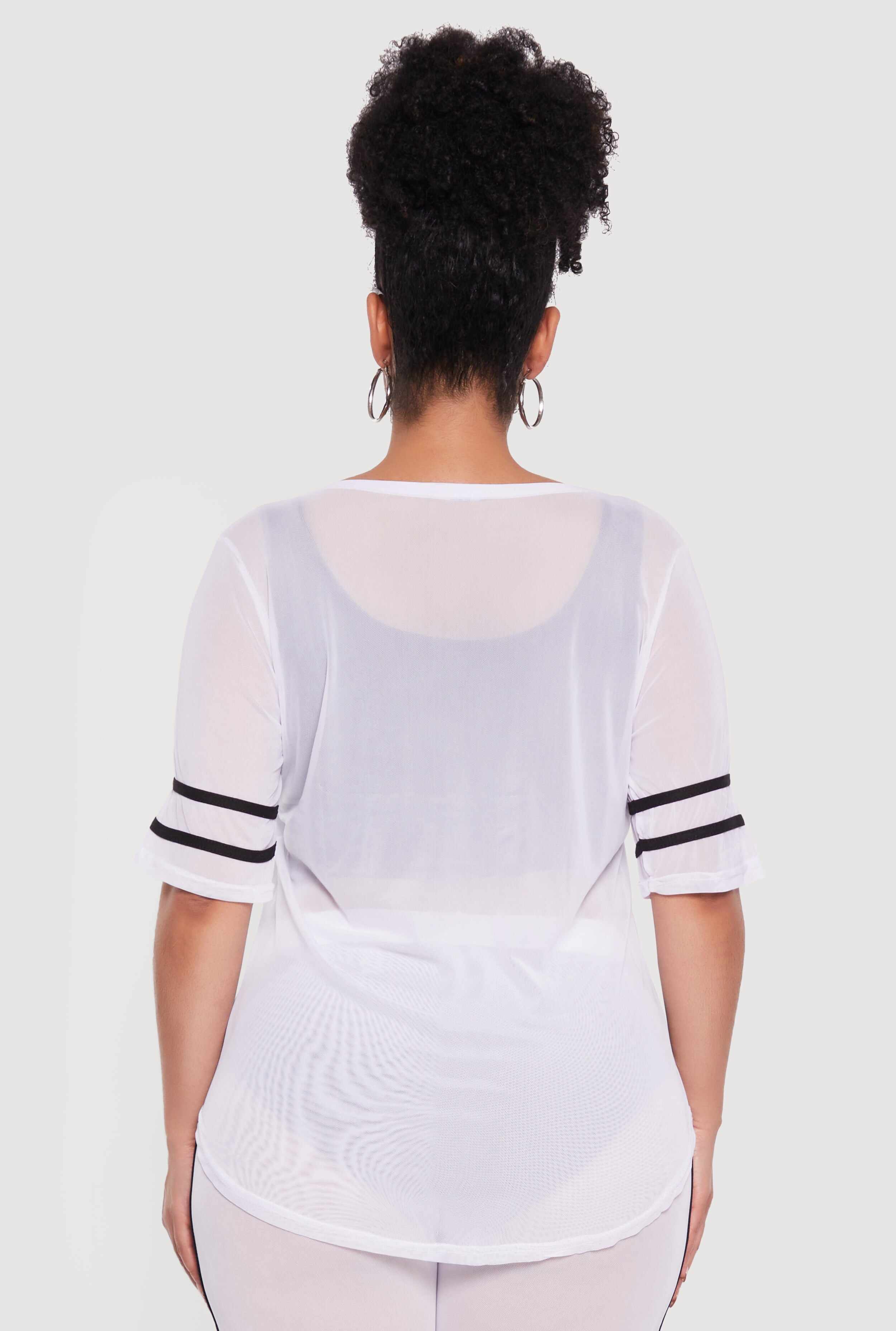 Plus Size Varsity Stripe Short Sleeve Mesh Top