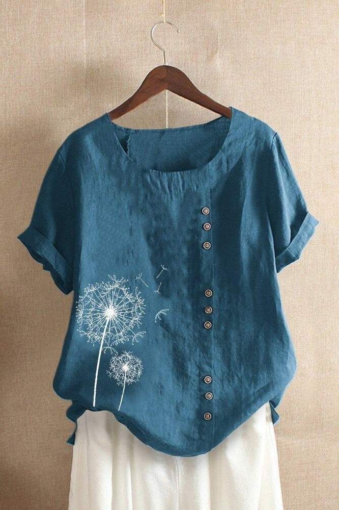 Floral Print Crew Neck Short Sleeves T-shirt