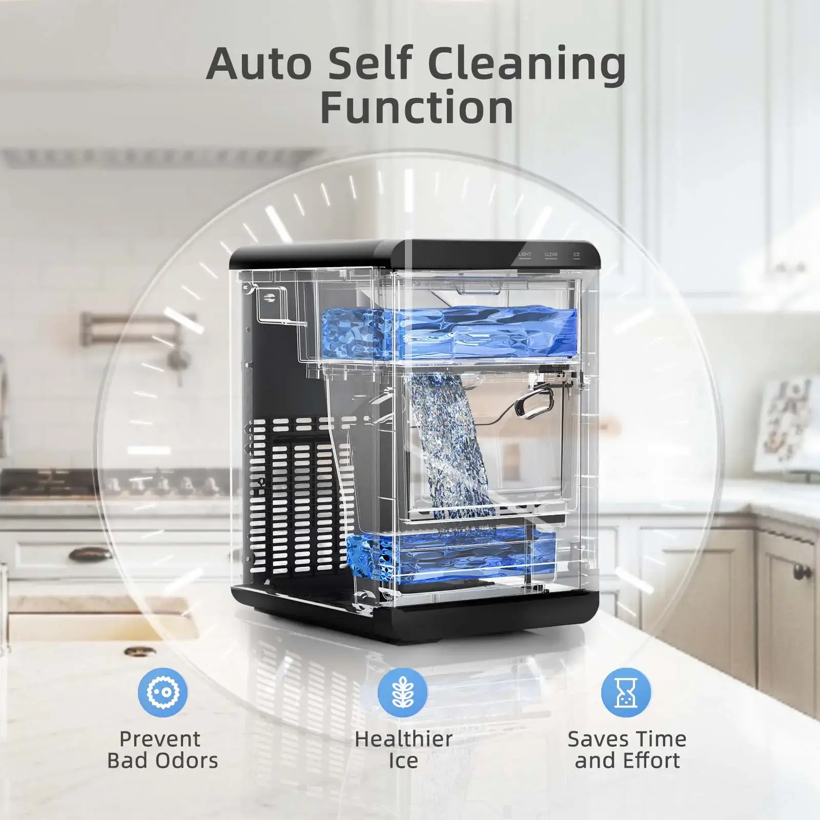 Ice Maker 45Lbs/Day | 10-15Min Fast, Self-Cleaning, 24H Timer, Double Door