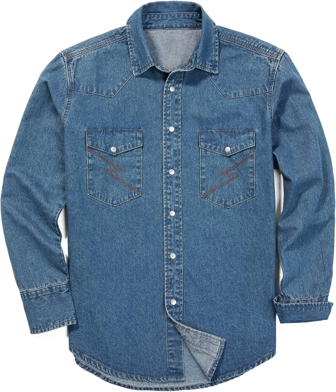 🔥Men's Long Sleeve Stone-Washed and Pre-Washed Denim Work Shirt