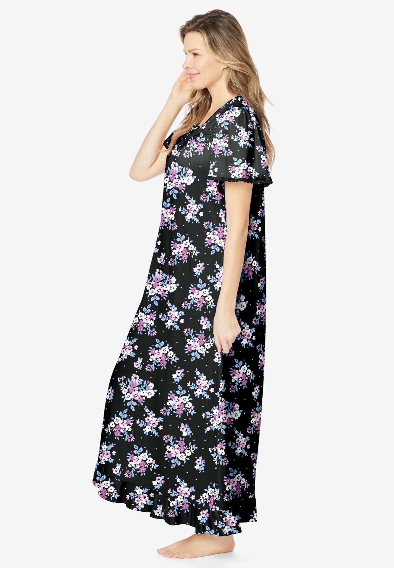 Long Floral Print Cotton Gown