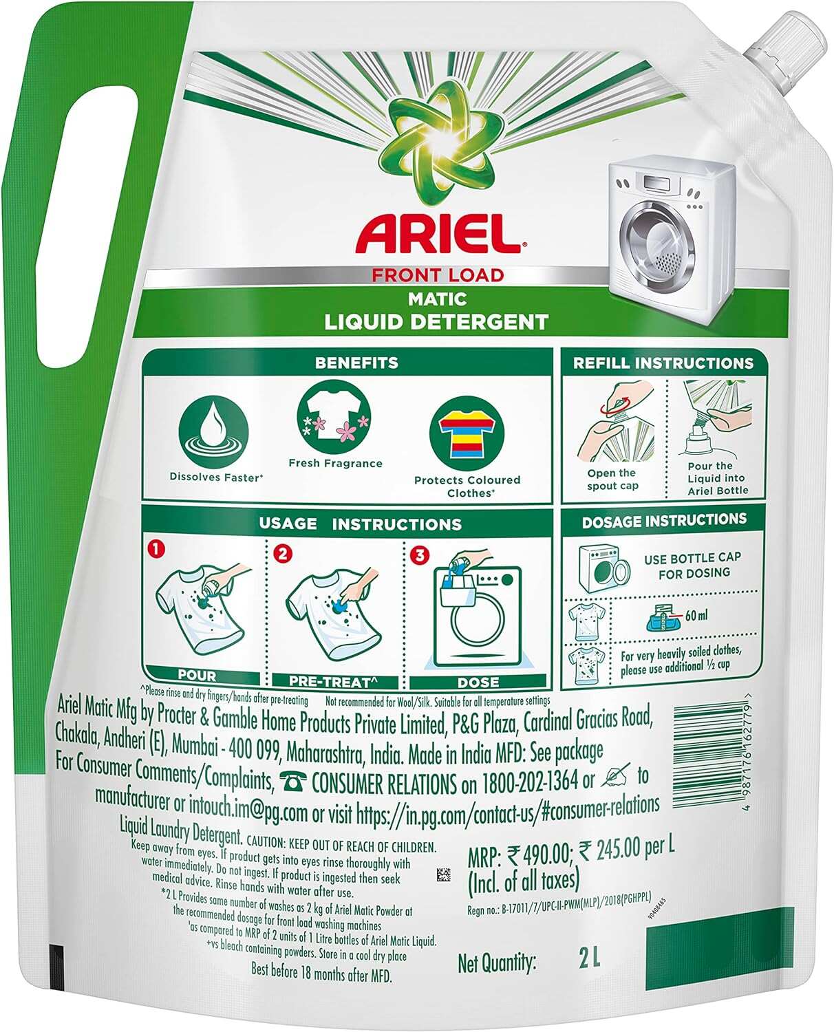 Ariel Matic Liquid Detergent, Front Load, 1 Litre, Pack Of 1