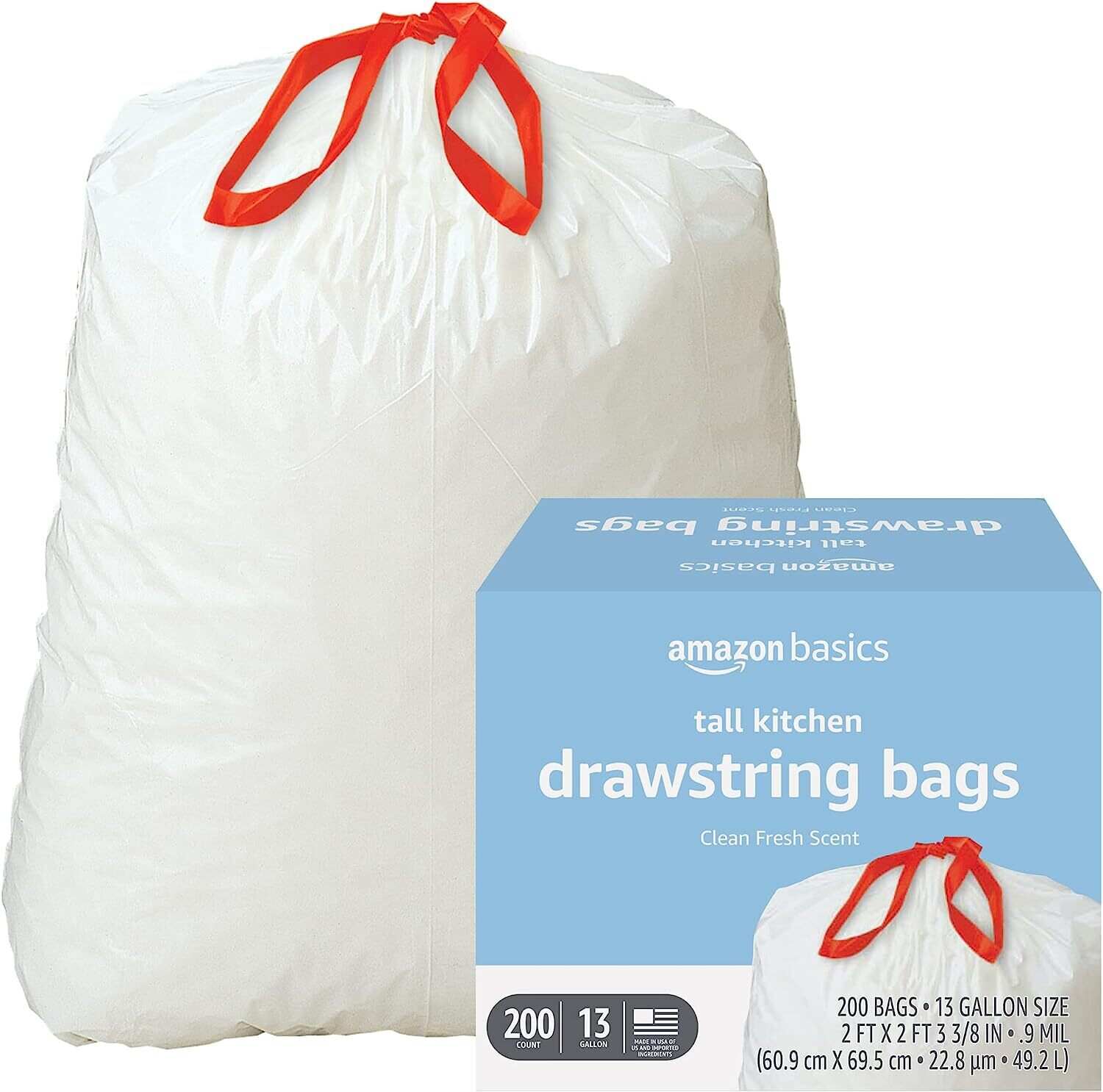 Tall Kitchen Drawstring Trash Bags, 13 Gallon, Unscented, 120 Count (Previously Solimo)