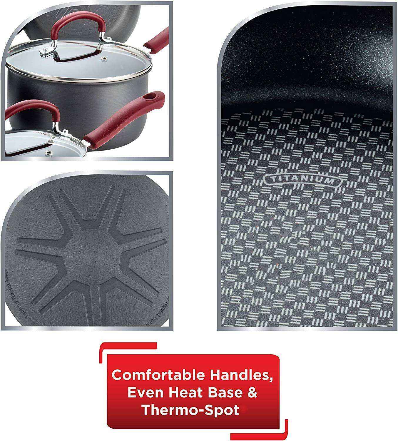 Ultimate Hard Anodized Nonstick Cookware Set 12 Piece Pots and Pans, Dishwasher Safe Red