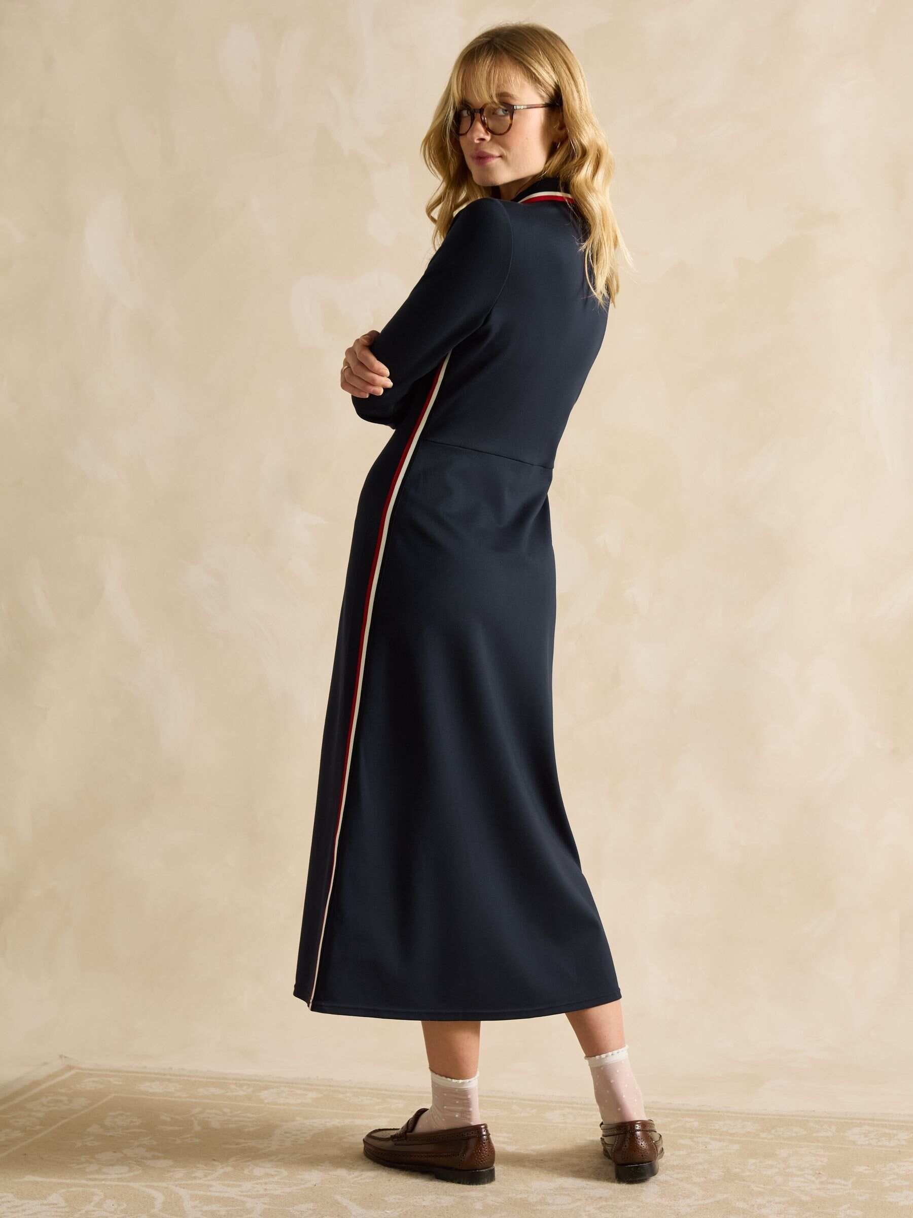 Pia Navy Blue Button Down Ponte Maxi Dress