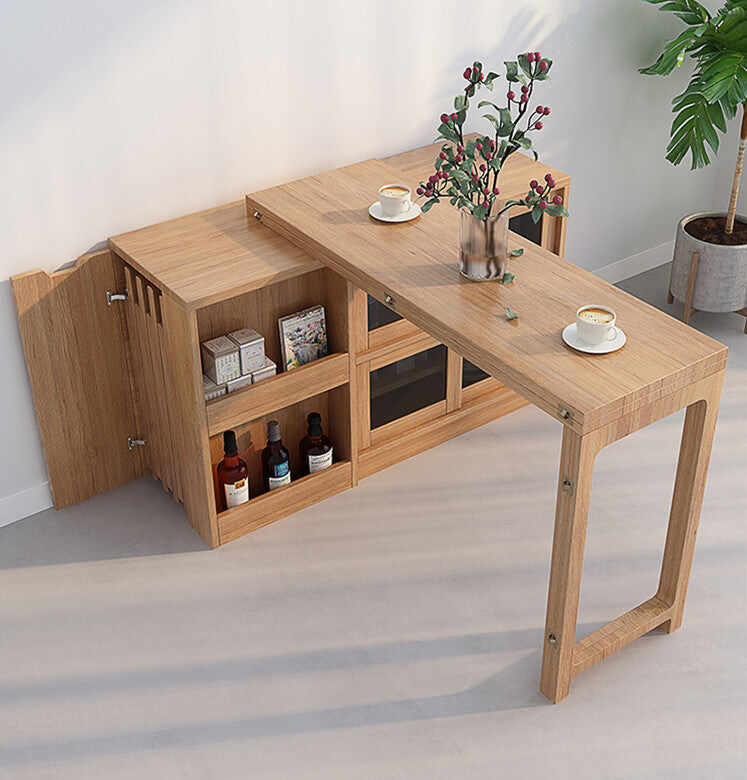 Folding and Expandable Multifunction Dining Table with Hidden Storage Design Cabinet