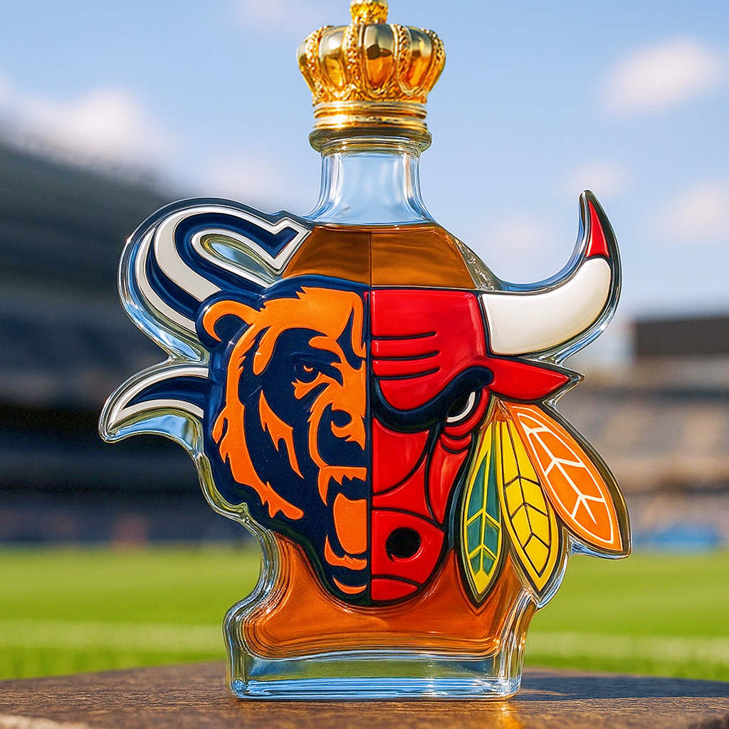 Chicago Sports Fan Whiskey Bottle