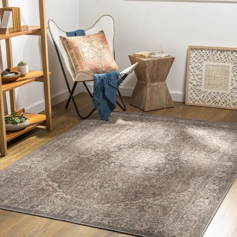 Bria Machine Washable Oriental Dusty Sage/Olive Area Rug