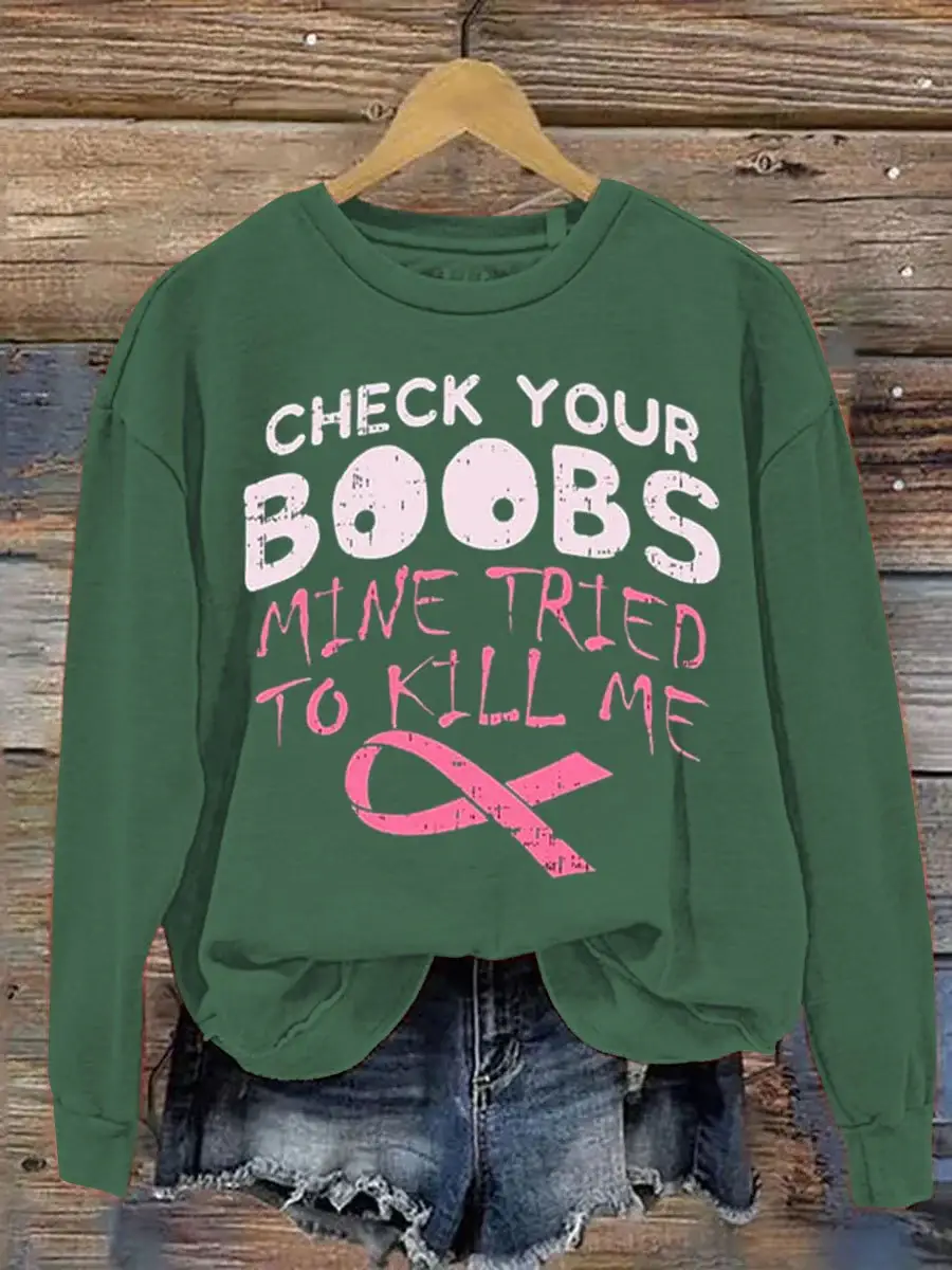 Check Your Boobs Breast Cancer Awareness Art Pattern Print Casual Sweatshirt