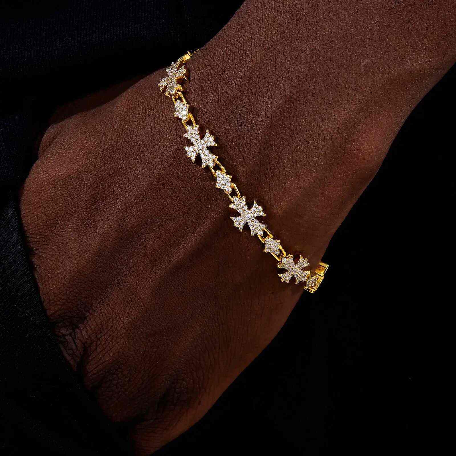 TestTest 10mm S925 Moissanite Chrome Heart Cross Star Link Bracelet