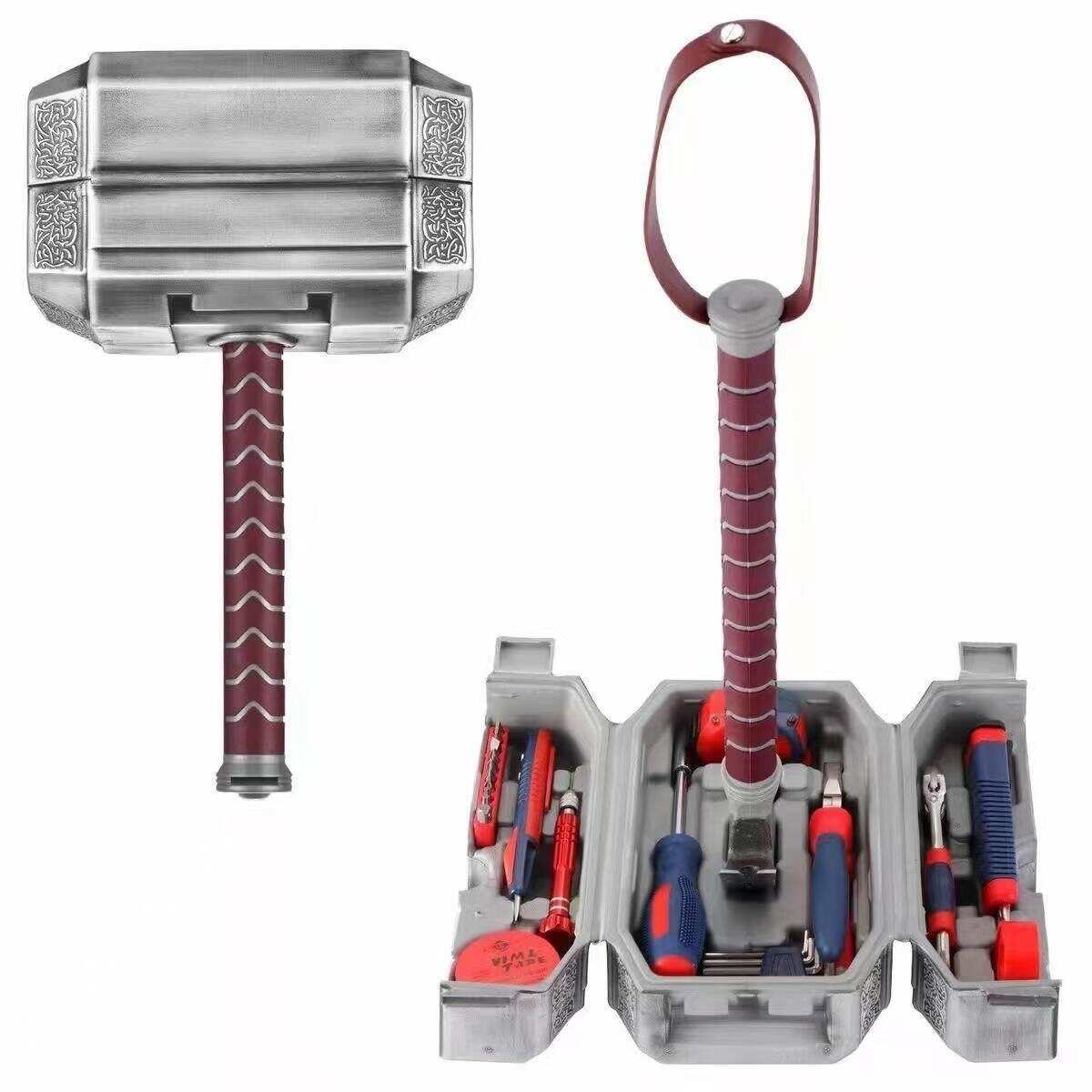 Mjolnir Hammer Shaped Tool Box Complete Repair Hand Tools Kit, Unique Geek Present for Dad Boyfriend Husband