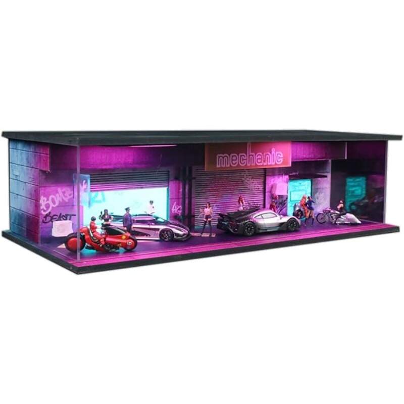 1:64 Scale Night City Street Diorama Display Case with LED Lighting – Premium Dust-Proof Showcase for Diecast Cars