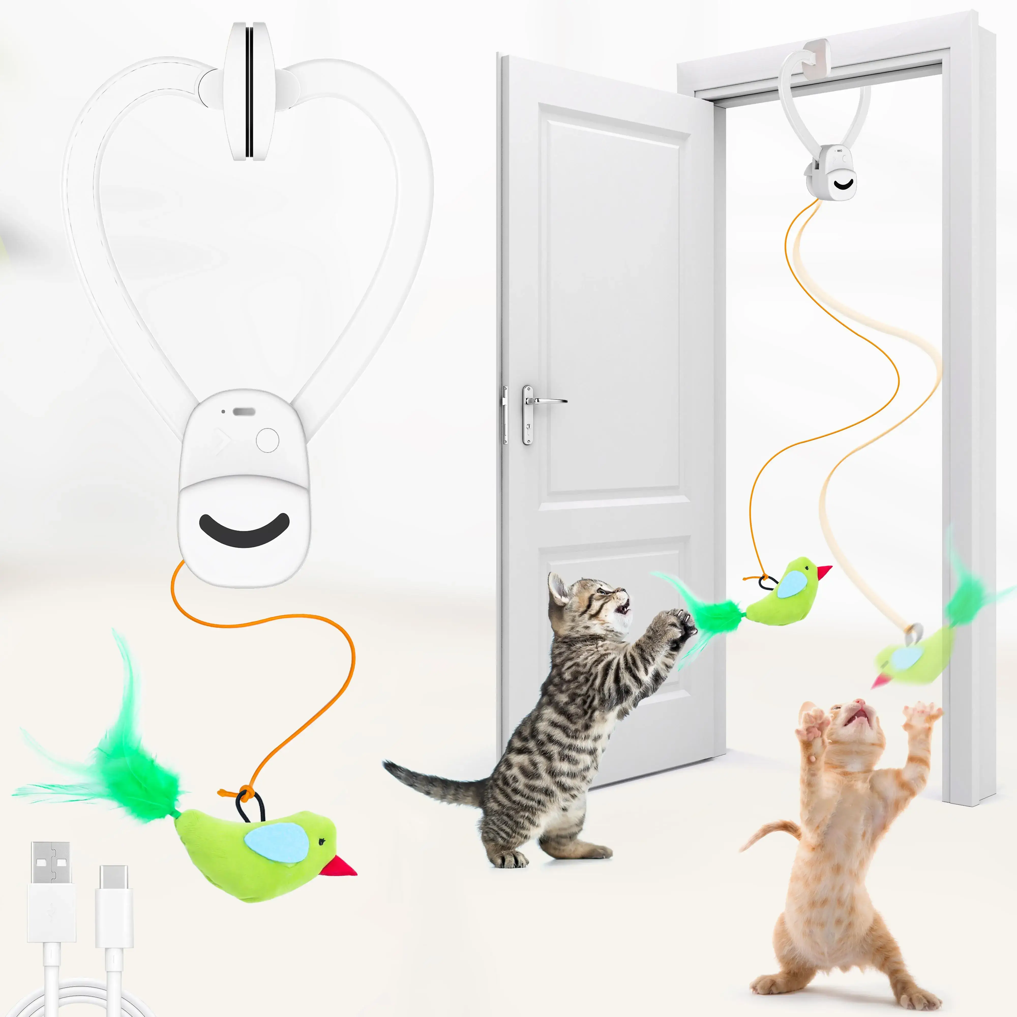 Interactive Cat Toy for Indoor Cats - Best Kitten & Adult Cat Enrichment Stimulation Toy with Electric Flying Bird Feather Wand