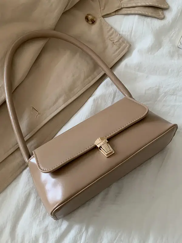 Minimalist Lock-Detail Leather Shoulder Bag
