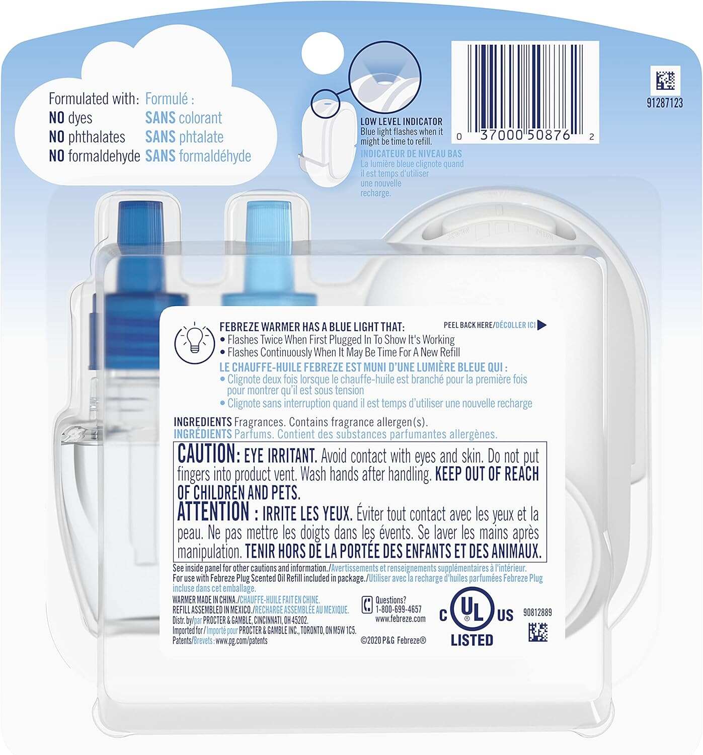 Febreze Odor-Fighting Fade Defy PLUG Air Freshener, Mountain, Ocean, Amber, (3) .87 fl. oz. Oil Refills