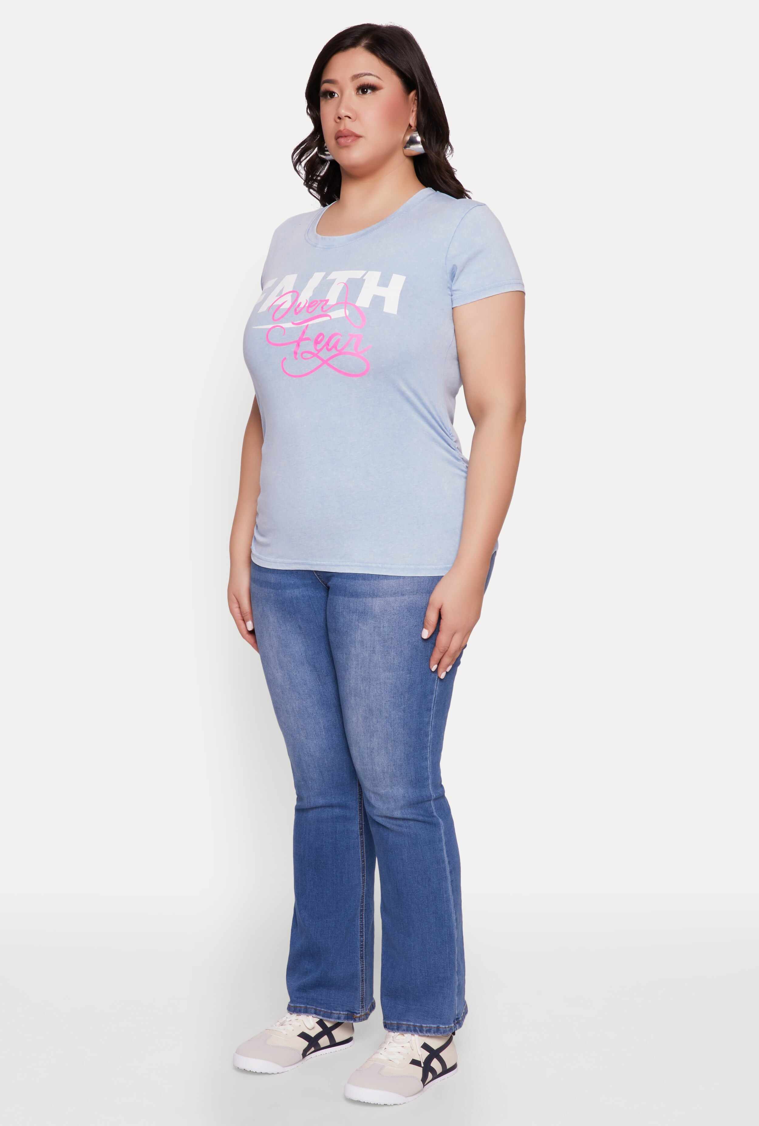 Plus Size Mineral Wash Faith Over Fear Graphic Tee