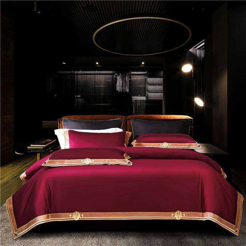 Anahi Embroidered Motif Border Egyptian Cotton Duvet Cover Set