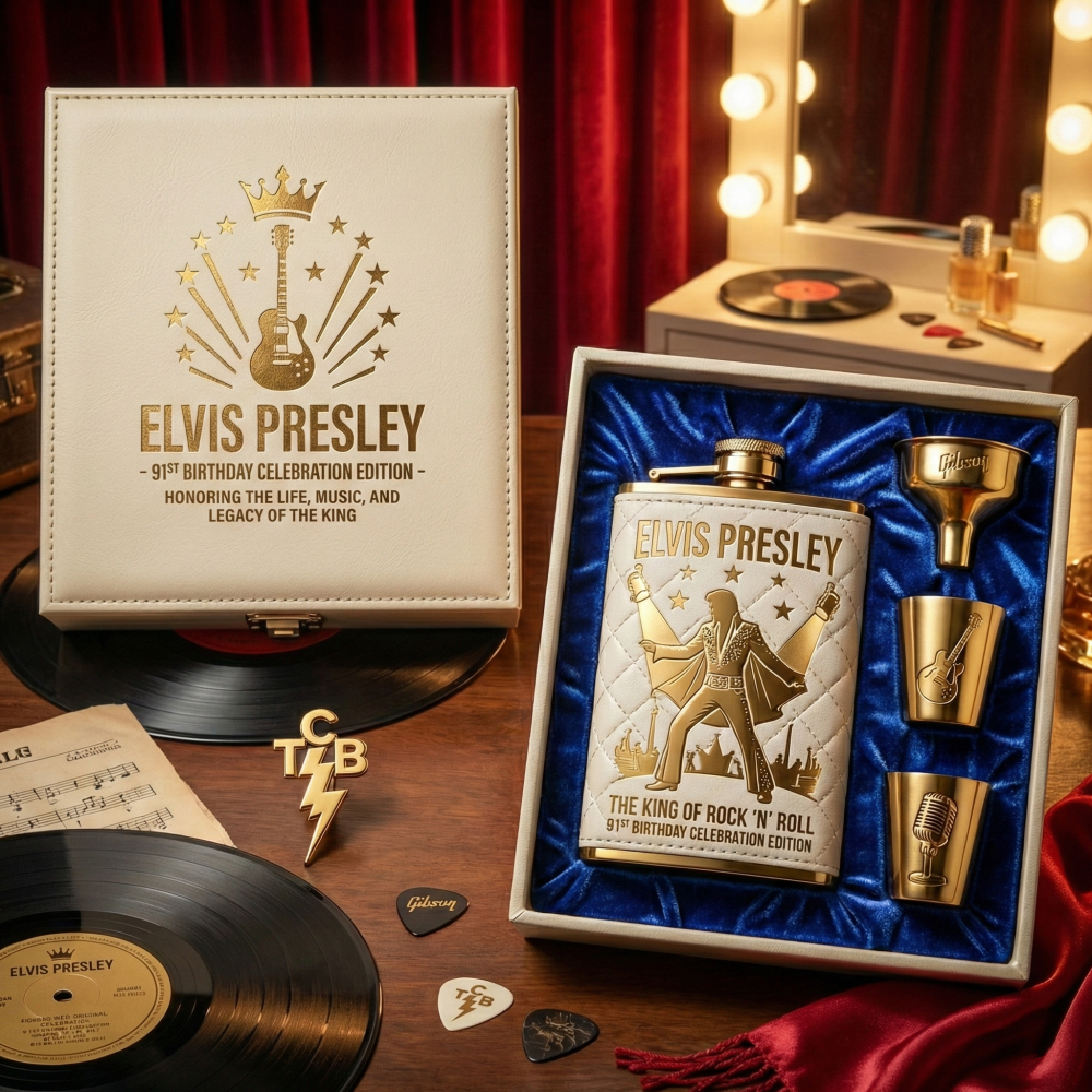 Elvis Presley 90th Anniversary Commemorative Flask Gift Set