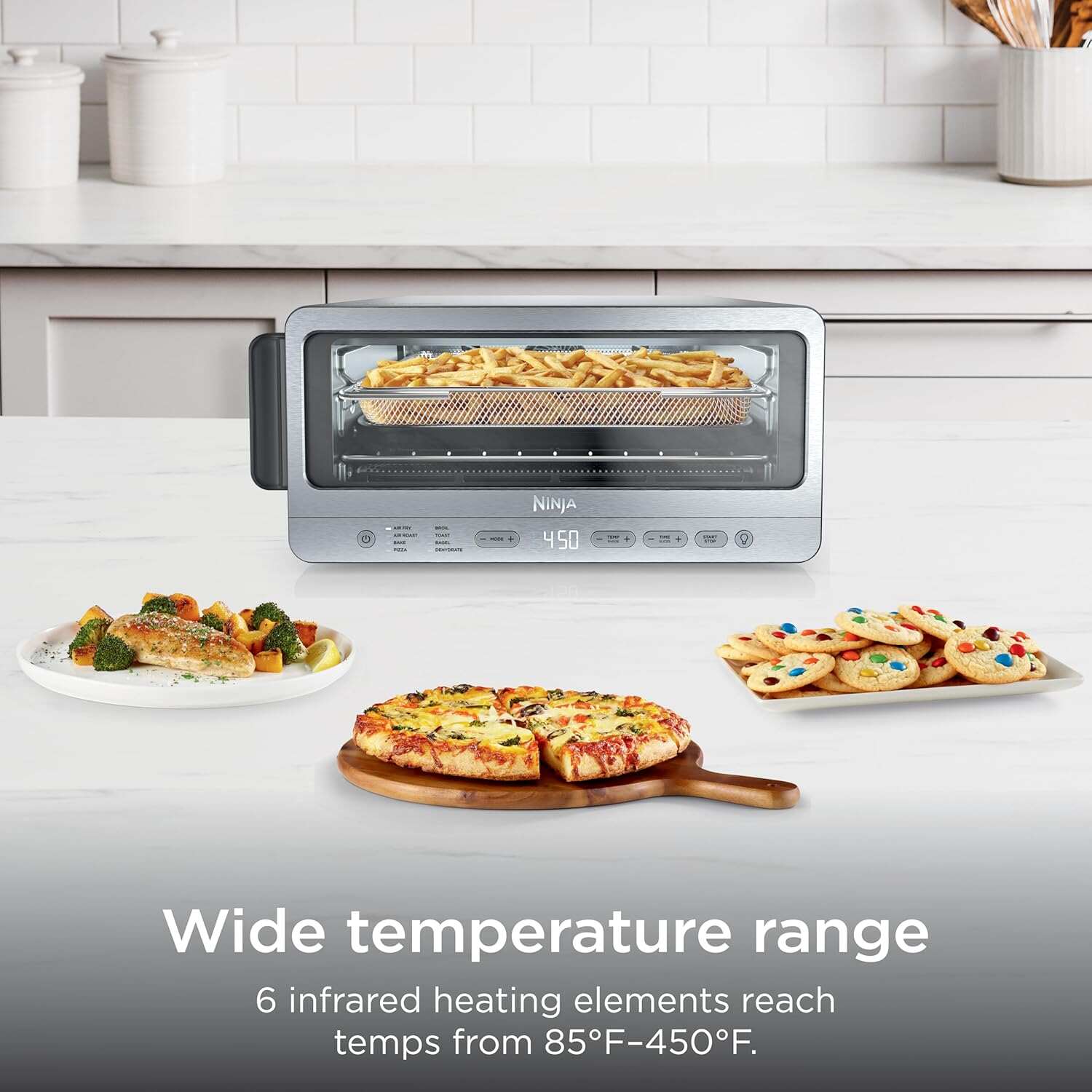 Air Fryer Toaster Oven Combo | 8-in-1 Functionality | Flip Up & Away for Storage Space | Air Fry Basket, Sheet Pan, Wire Rack & Removable Crumb Tray |1800 Watt | Stainless Steel | SP151