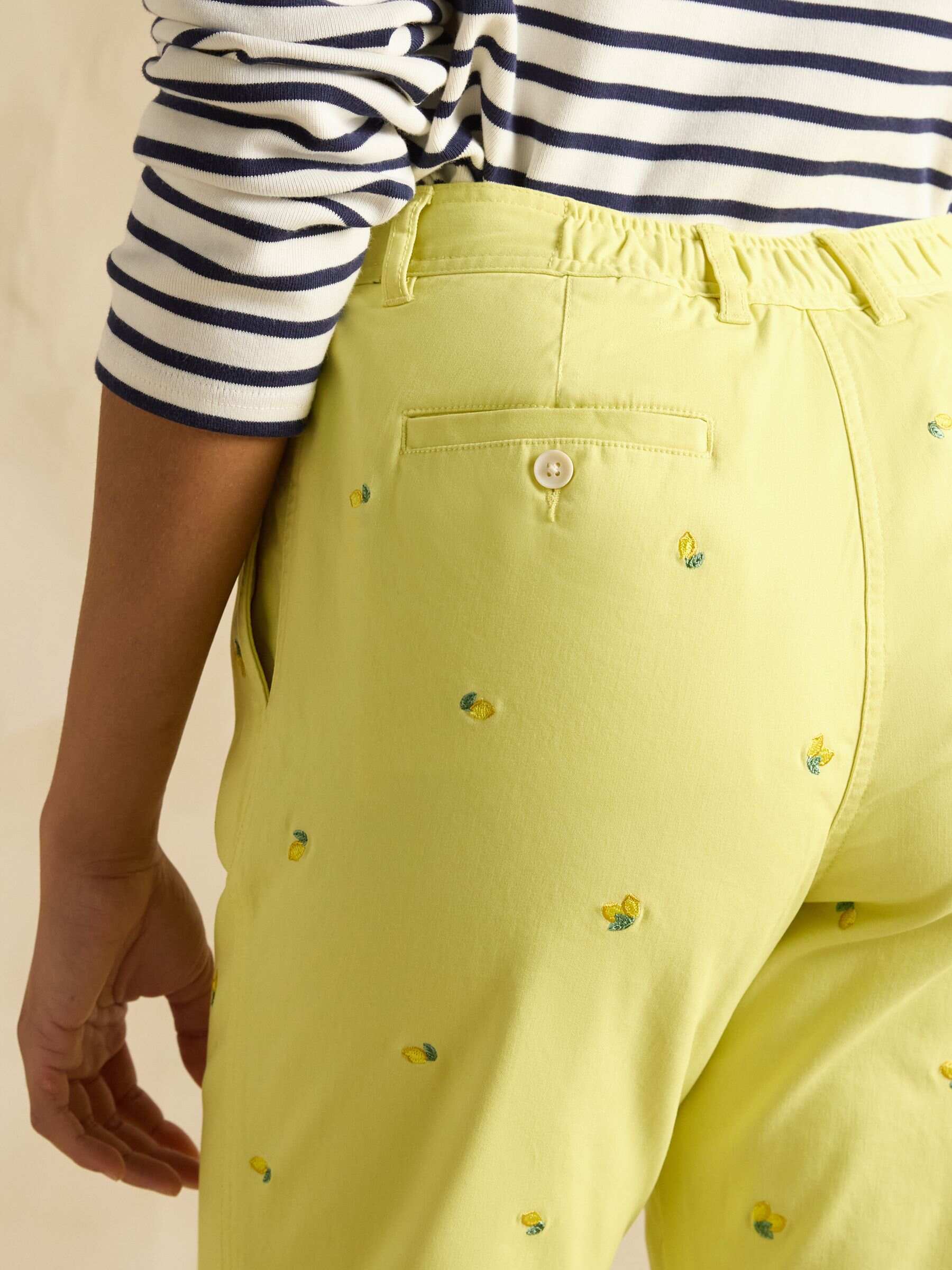 Slim Fit Yellow Lemon Embroidered Chino Trousers
