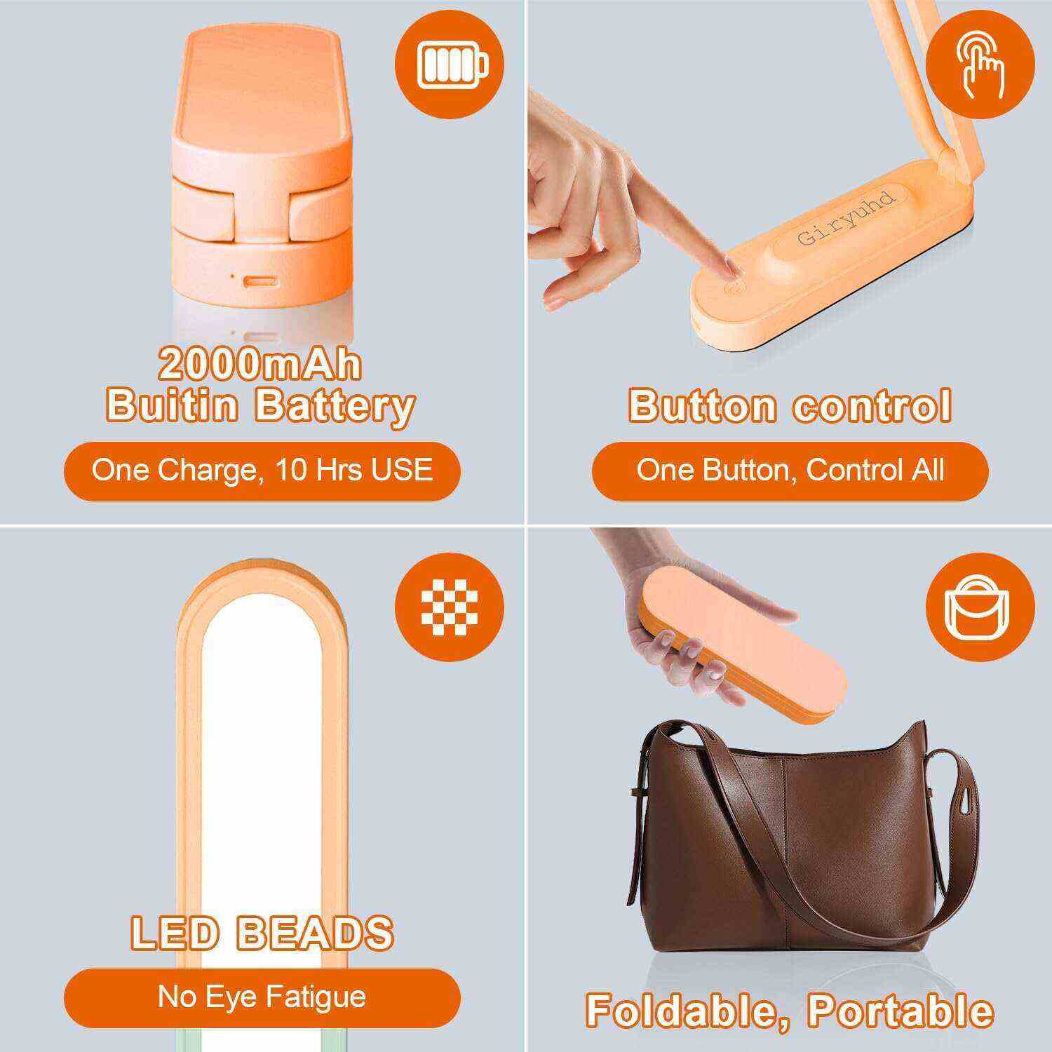 LED Desk Lamp for Office Home & Battery Operated Lamp Rechargeable Lamp Foldable & Portable Light, LED Desk Light Strip, 3 Brightness Dimmable Small Desk Lamp Wireless Reading Lamp