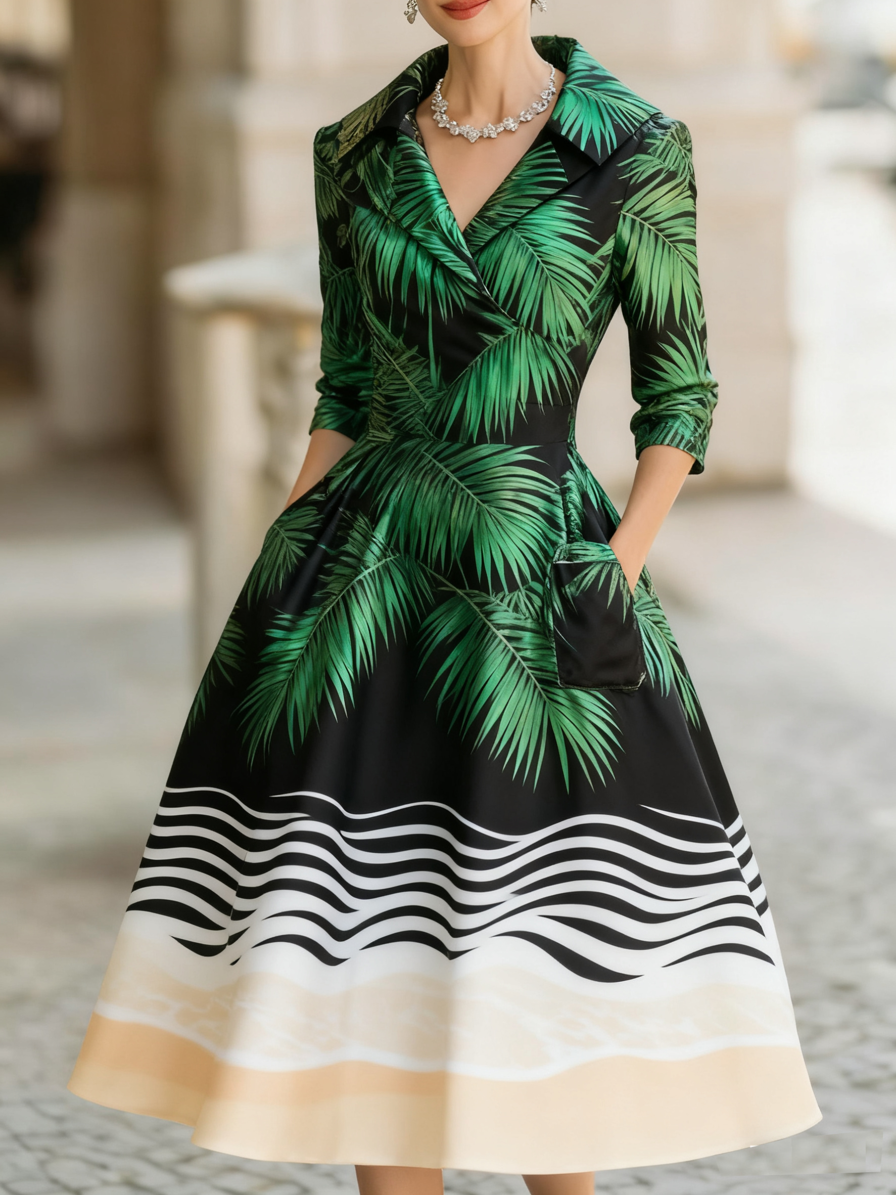 Vintage floral jacquard mid-length dress