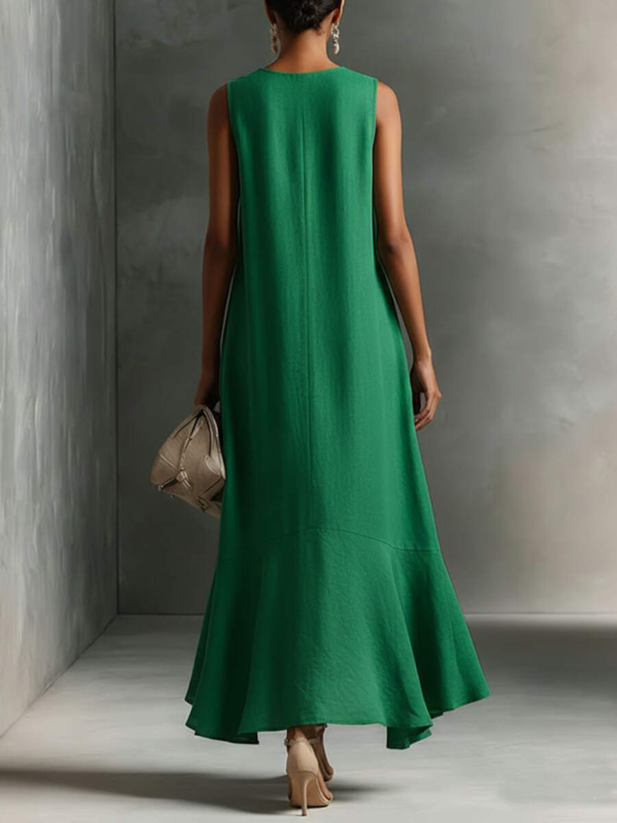 🔥Summer Arrivals🌟Women's V-neck Sleeveless Casual Loose Linen Dress