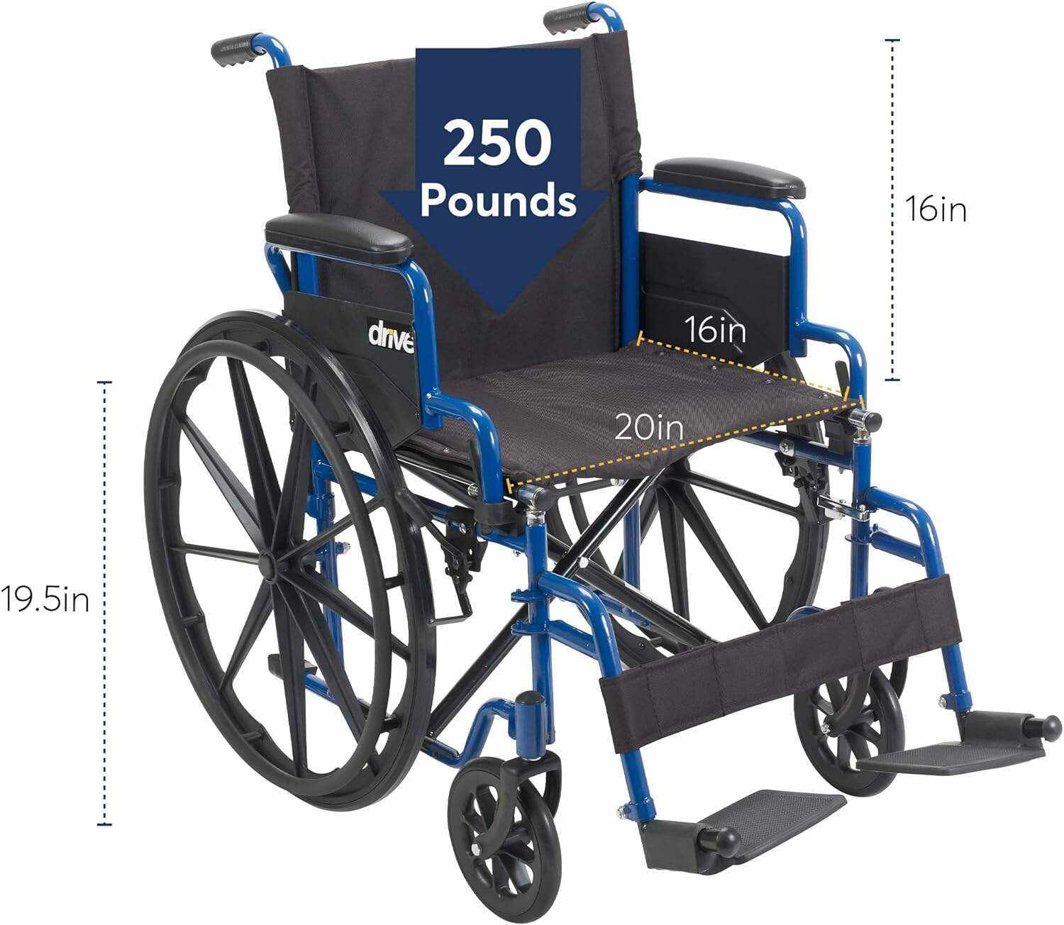 Drive Medical BLS18FBD-ELR Blue Streak Lightweight Wheelchair with Swing-Away Elevating Leg Rests and Flip-Back Arms
