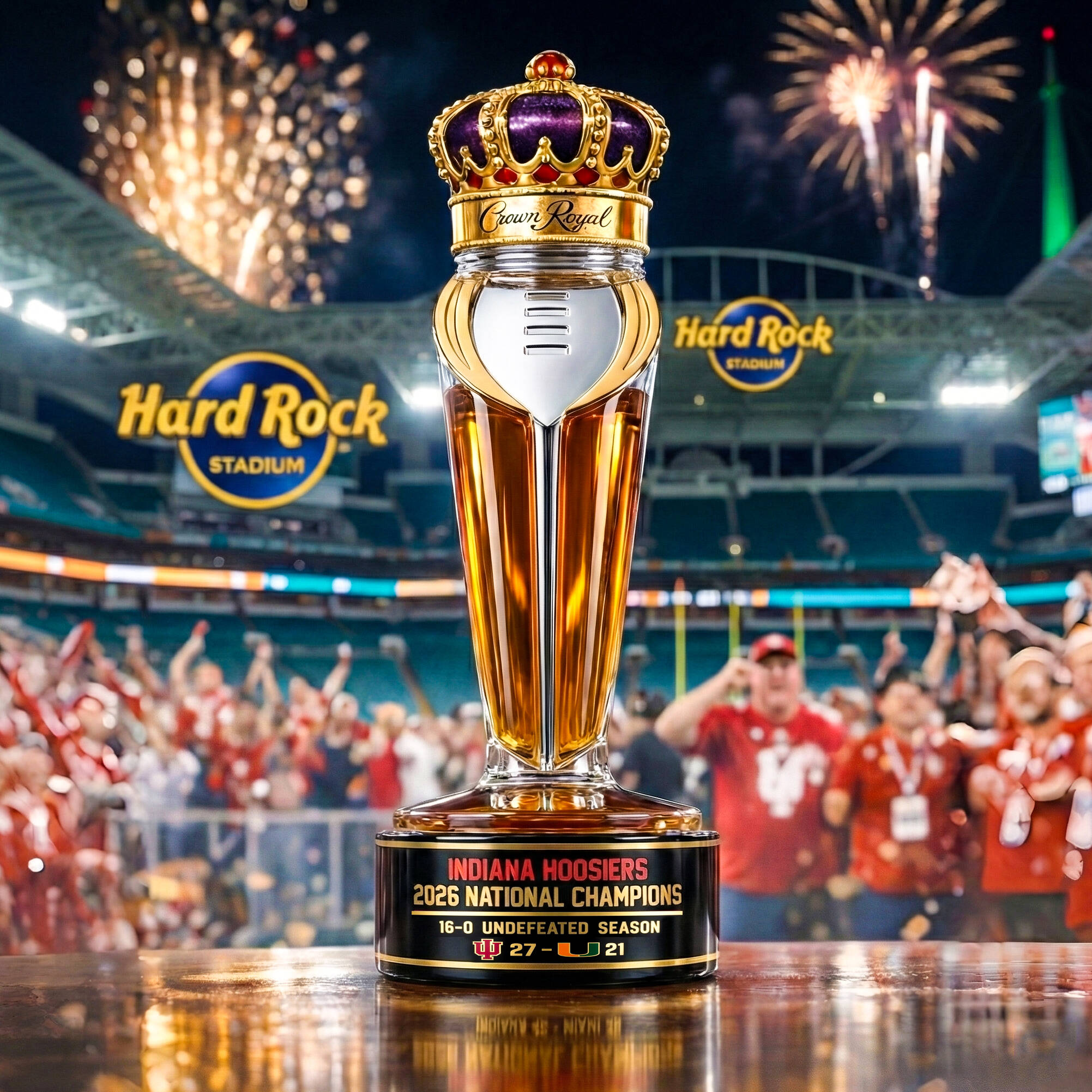 Indiana Hoosiers 2026 National Champions Trophy Whiskey Bottle
