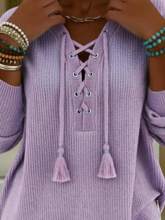 🔥Summer Arrivals🌟Boho Style Casual V-neck Drawstring Tassel Pullover